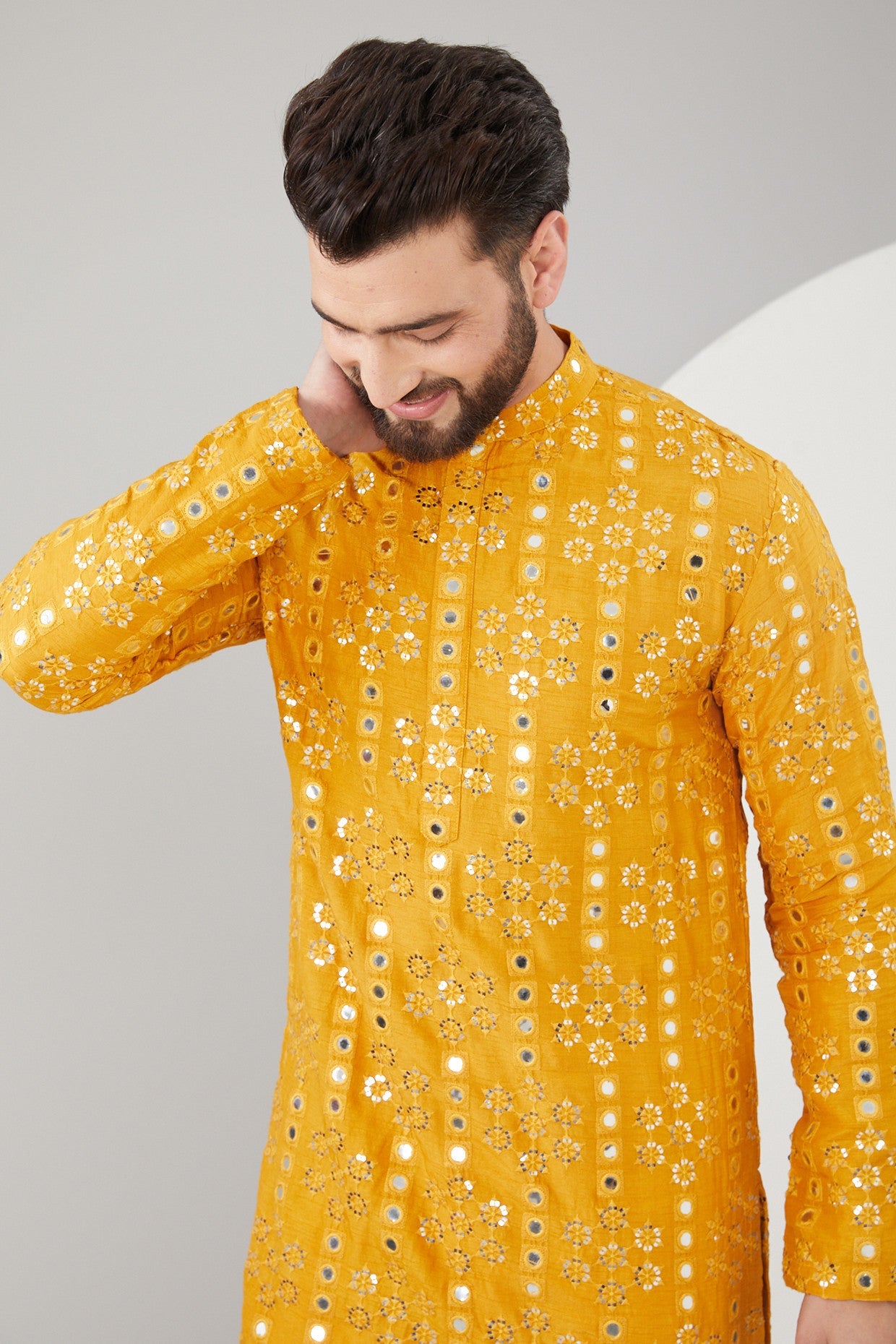 Mustard Silk Mirror Work Kurta for Women | Elegant Embroidered Indian Tunic Top | Perfect for Festivals, Weddings & Special Occasions