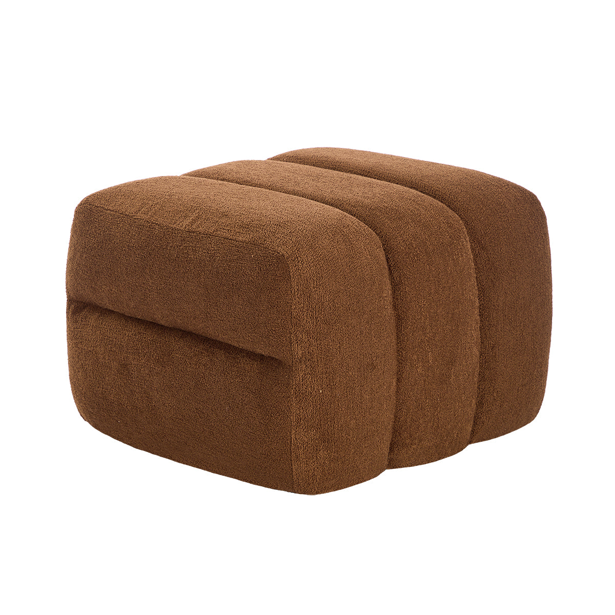 Amelia Boucle Ottoman Stool - Round Tufted Footrest Pouf with Storage, Modern Accent Chair for Living Room, Bedroom & Nursery - Soft Velvet Fabric, Neutral Beige Home Decor