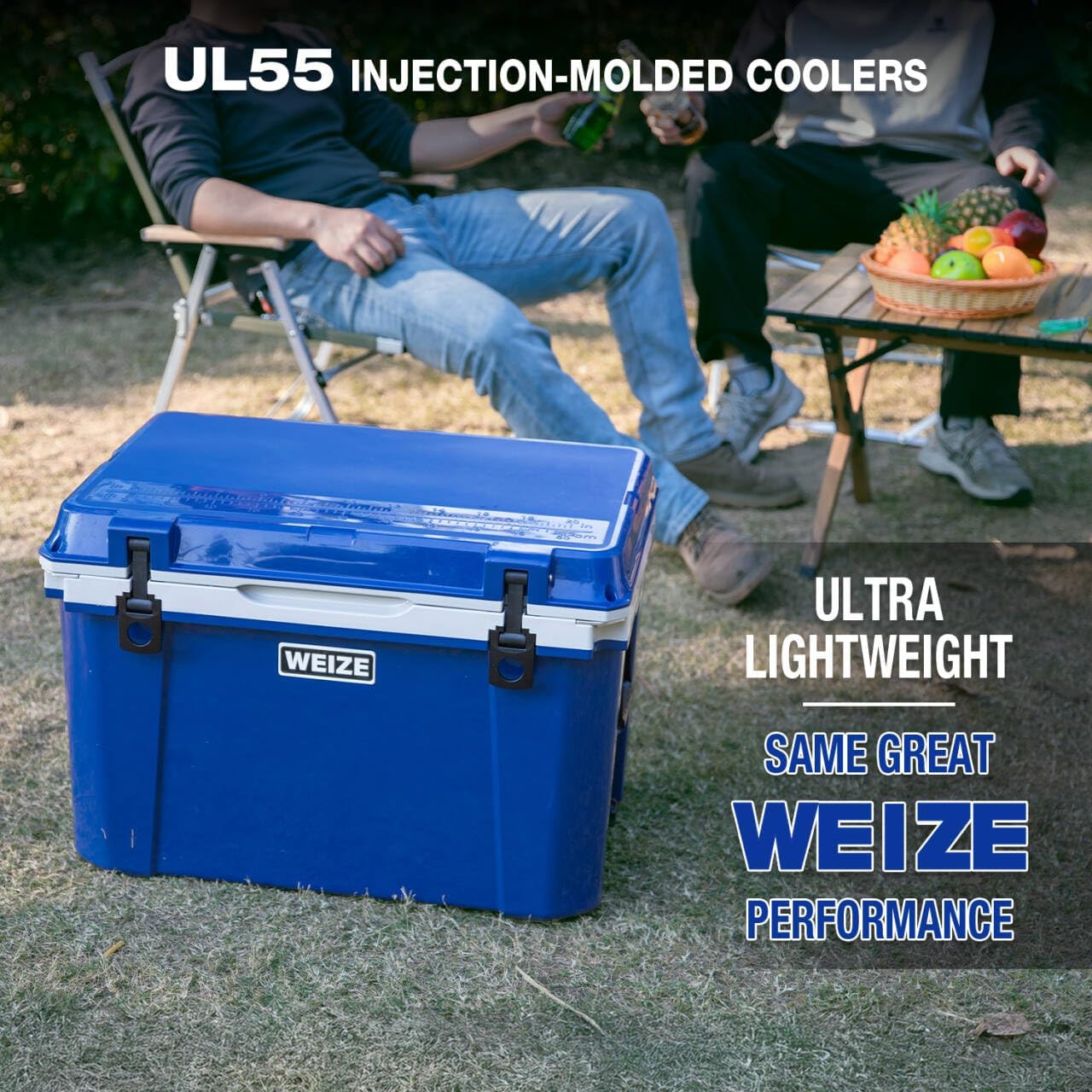 WEIZE 55 Quart Ultra Lightweight Hard Cooler - Insulated Ice Chest Box with Bottle Opener, Keeps Ice for 8 Days, Portable for Camping, Beach, Picnics & Outdoor Adventures (Blue)