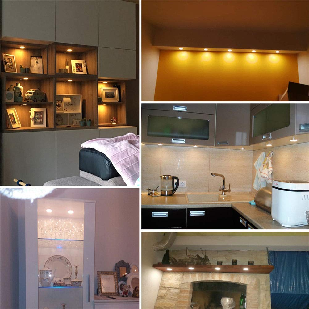 Linkable LED Puck Lights Under Cabinet - Dimmable, Warm White (10/6 Pack) for Kitchen & Home Decor