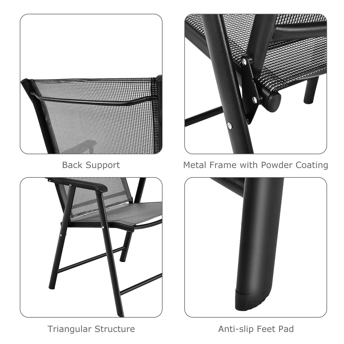 AFSTAR Outdoor Folding Chairs Set of 2 - Patio Sling Chairs with Armrests for Backyard, Garden, Pool & Porch - Lightweight Foldable Lawn Chairs (Gray) - Perfect for Camping, Picnics & Beach Trips