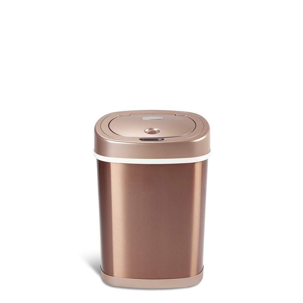 Nine Stars DZT-15-9GD Small Gold Trash Can - Compact Waste Bin for Bathroom, Office, Kitchen & Bedroom | Odor Control & Hands-Free Operation