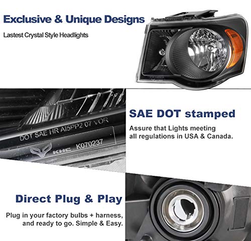 2007-2009 Chrysler Aspen Replacement Headlights - Black Housing with 6.25