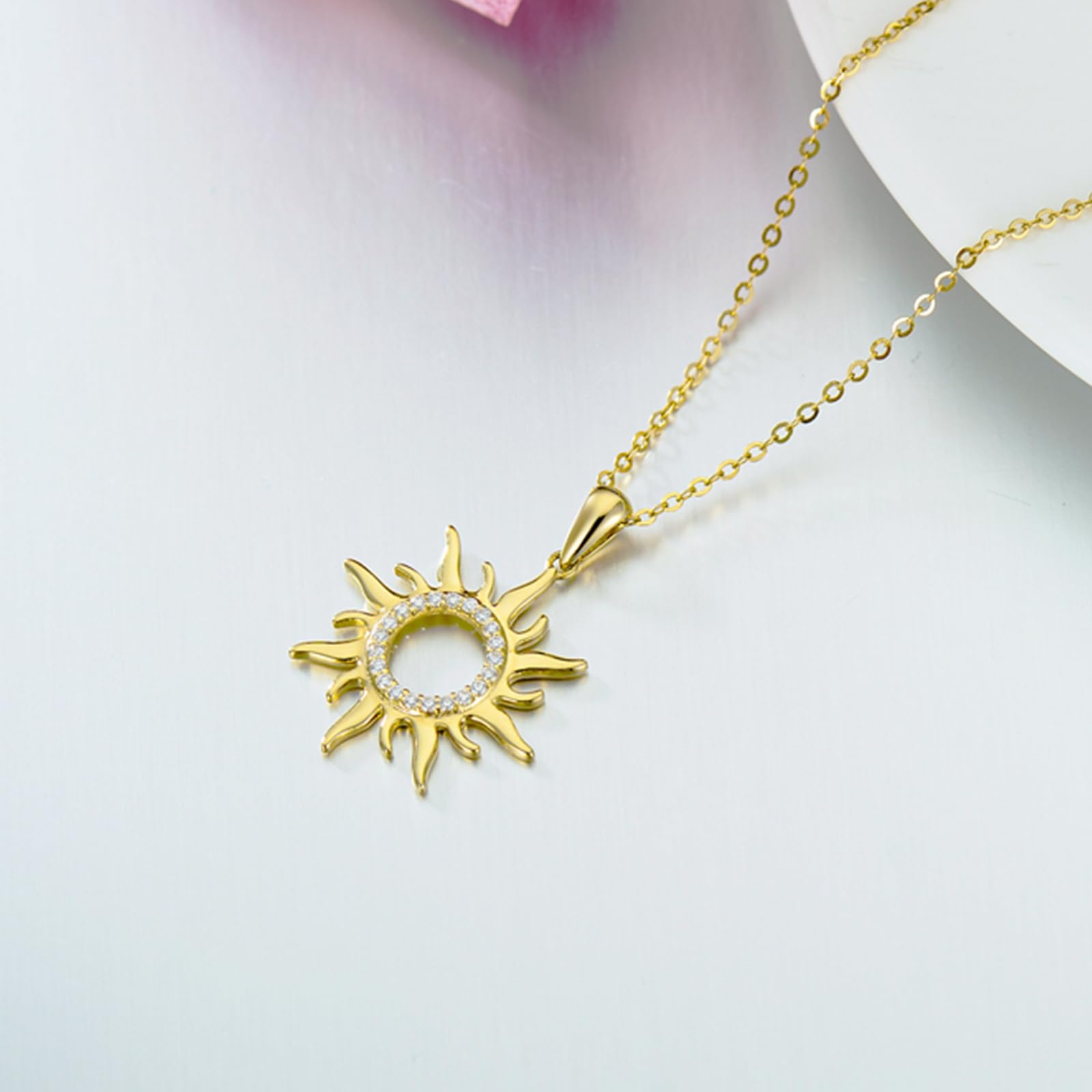 14K Gold Sun Necklace for Women - Moissanite Sun Pendant Jewelry, 16-18 Inch Adjustable Chain, Elegant Gift for Birthday, Anniversary & Everyday Wear
