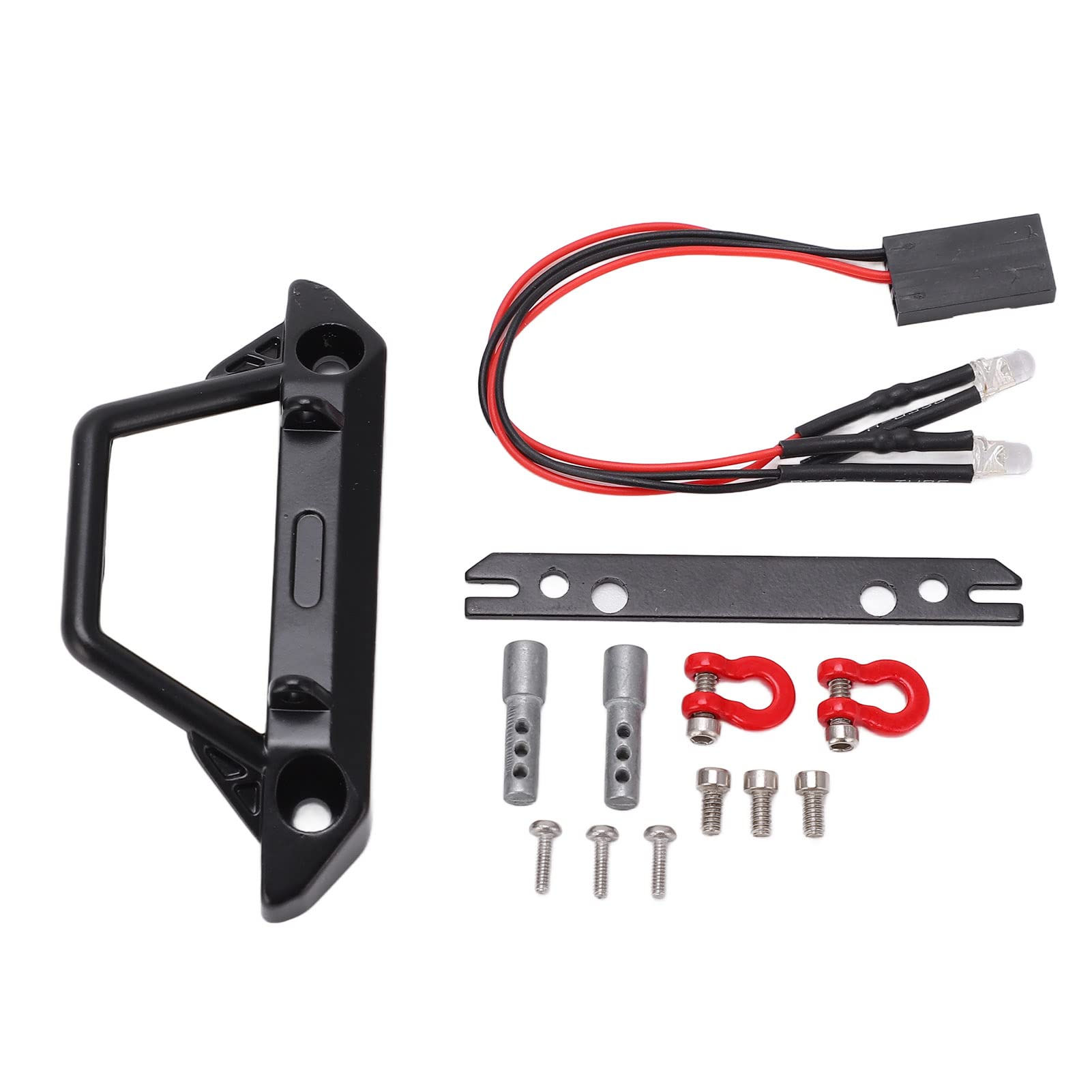DJDK RC Car Front Bumper with 2 LED Headlights - Heavy Duty Protection for Axial SCX24 1/24 Scale RC Crawler - Perfect for Off-Road Trails, Rock Crawling & Nighttime Adventures