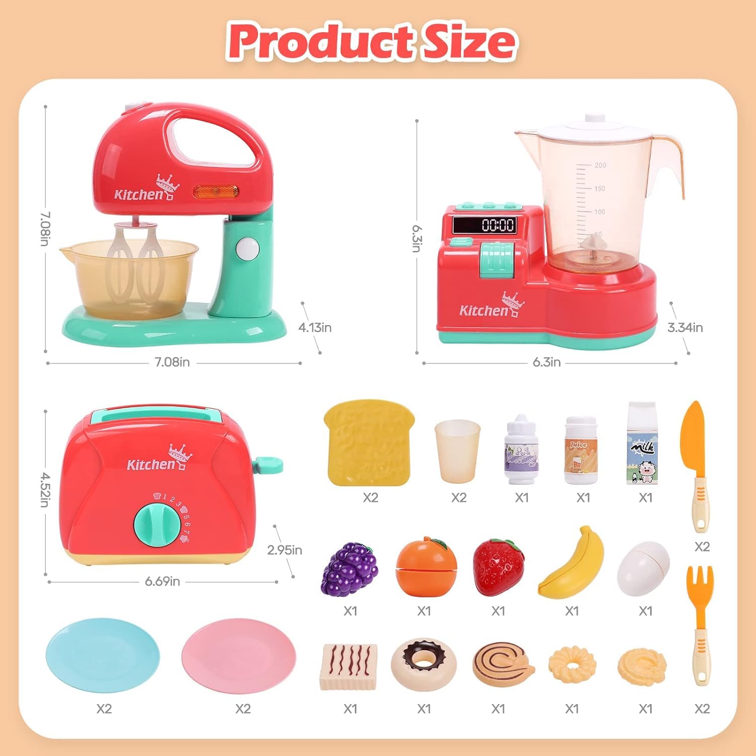 CUTE STONE Interactive Kitchen Utensils Toy Set with Sound & Light, Kids Play Kitchen Mixer, Toaster, Cutting Games, Toddler Pretend Cooking Set for Home & Preschool Learning