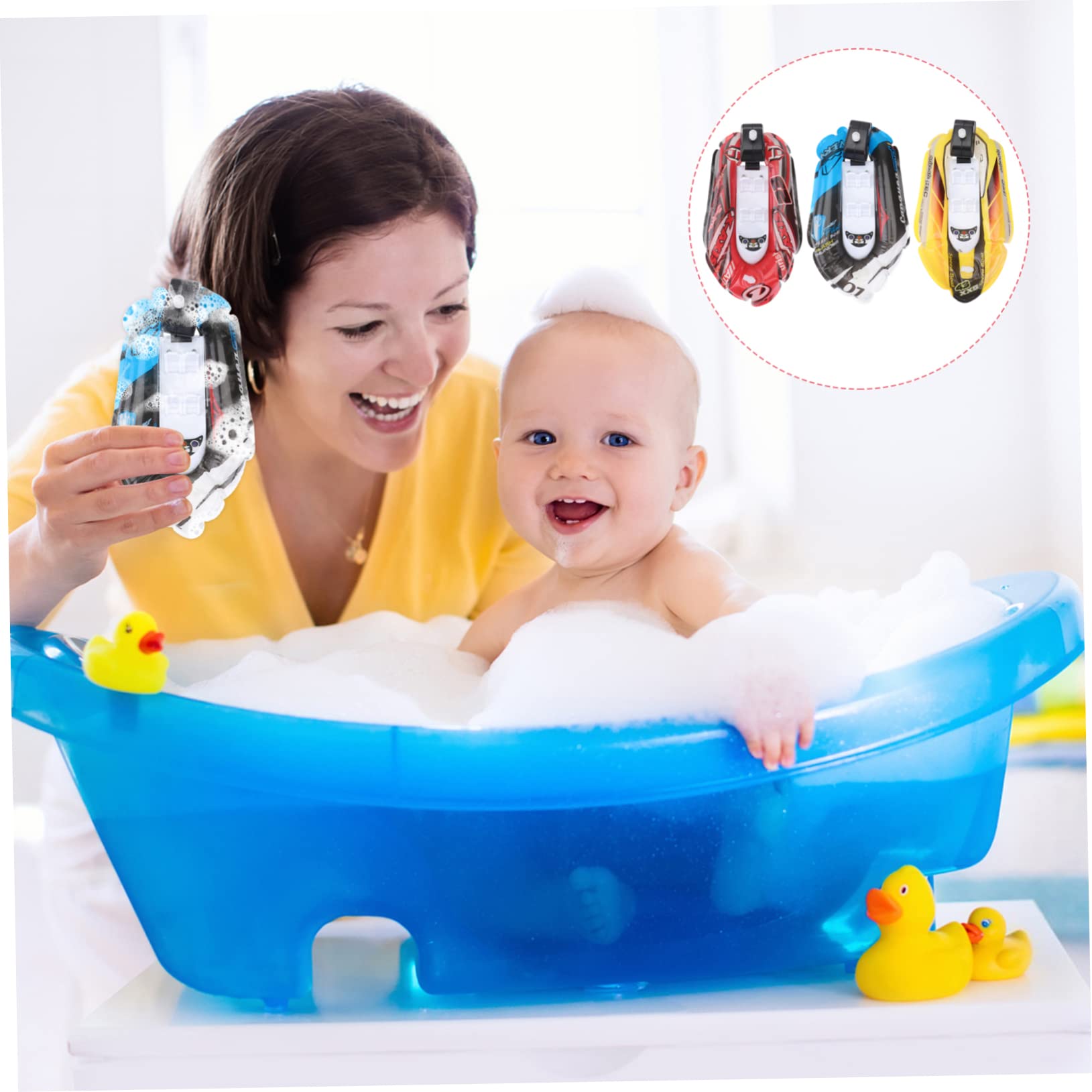 DRESSOOS 3-Pack Mini Inflatable Wind-Up Bath Boats - Floating Bathtub Toys for Kids (Red) | Fun Water Play for Pool, Beach & Bath Time