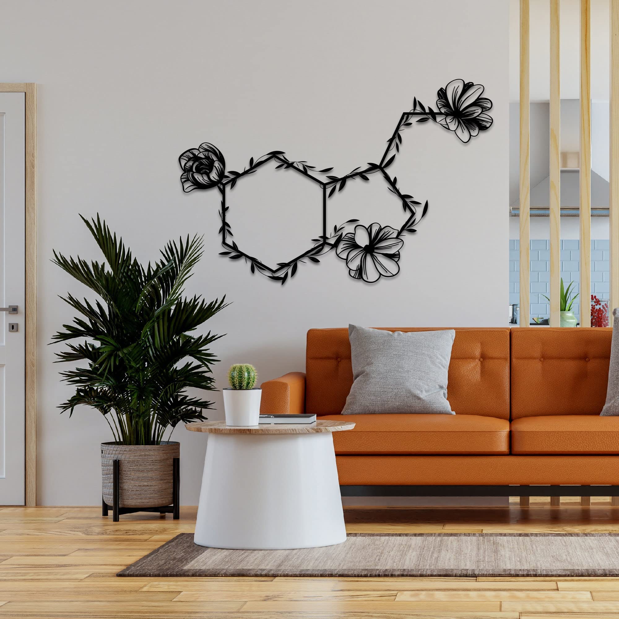 Serotonin Metal Wall Art - Flowered Serotonin Molecule Wall Hanging for Home & Bathroom Decor | Unique Metal Artwork for Living Room, Bedroom & Office Décor