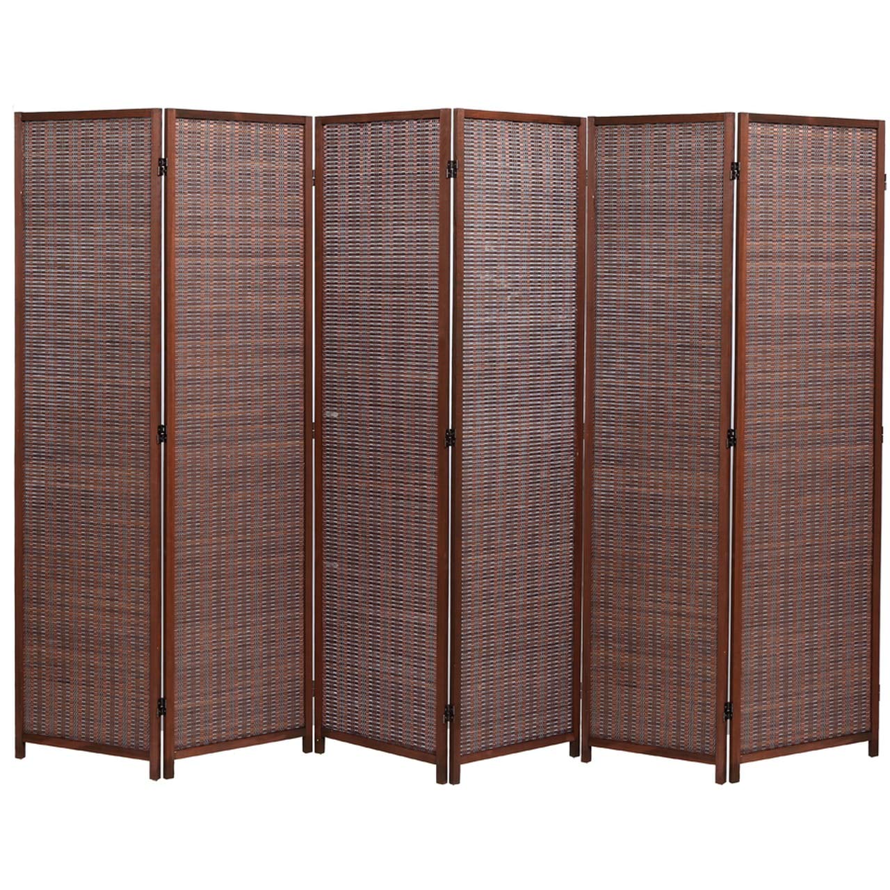 Legacy Decor 6-Panel Wood & Bamboo Woven Room Divider - Brown Folding Privacy Screen for Bedroom, Office, or Studio | Space-Saving Home Decor