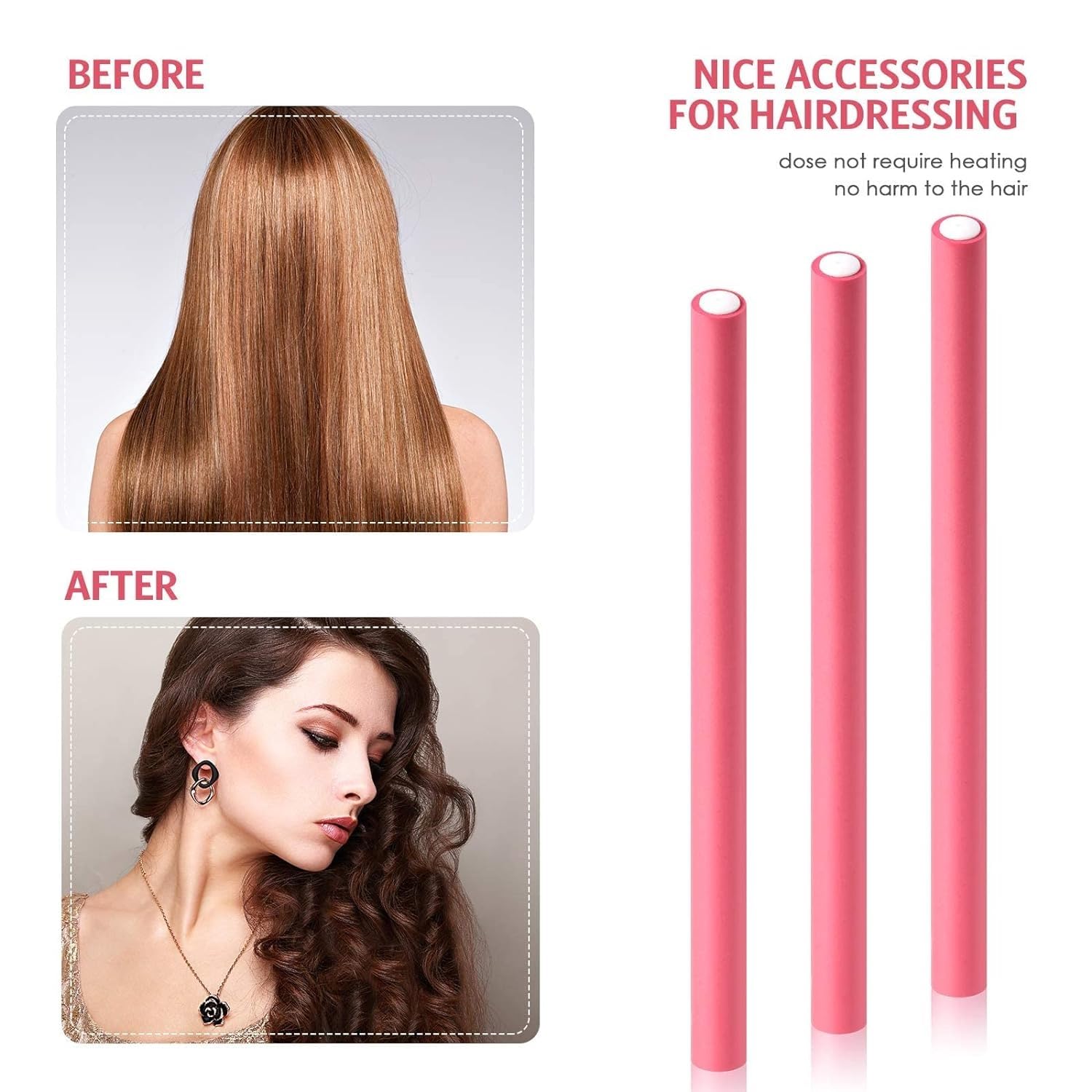 Sweetpea Fx Flexible Curling Rods - No Heat Hair Curlers Set with Twist Foam Rollers for Short & Long Hair - Includes Steel Pintail & Rat Tail Comb (0.3x7 Inch, Extra Small, 10PCS) - Perfect for Beach Waves, Overnight Curls & Salon-Style Styling at Home