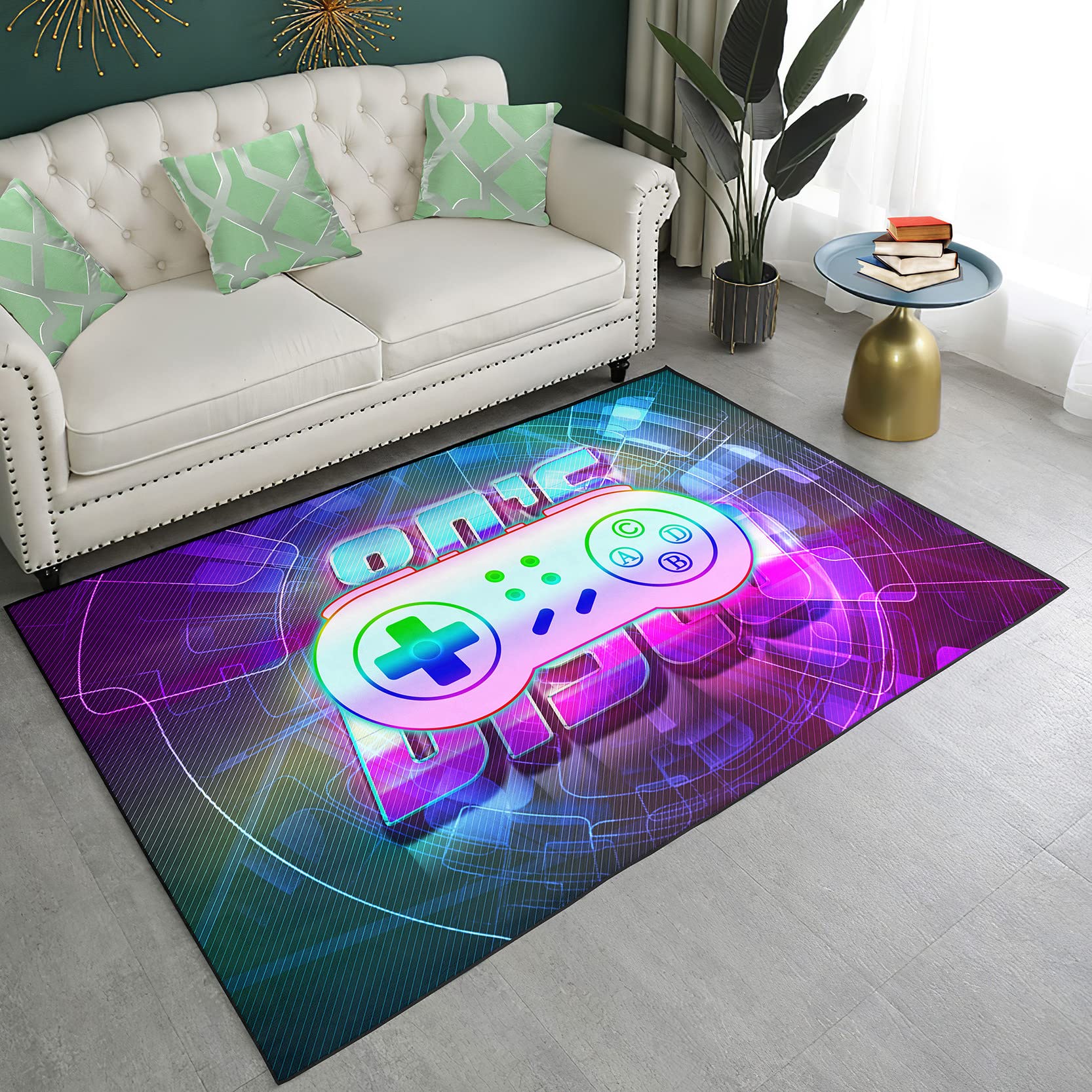 Gamer Rugs for Bedroom - Colorful Gamepad Print Carpet 35''x23'' - Perfect for Kids Room, Teen Game Room, Play Area, Restaurant & Home Decor - Soft Floor Mats for Gaming & Relaxation