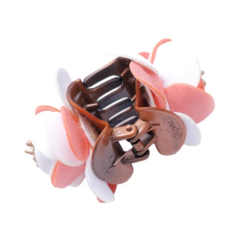 NAVMAV Bridal Hair Claw Clip - Jasmine Flower Beaded Hair Accessory for Women & Girls | Pink & White Hair Clutcher for Wedding, Prom, Party & Everyday Styling (1pc)