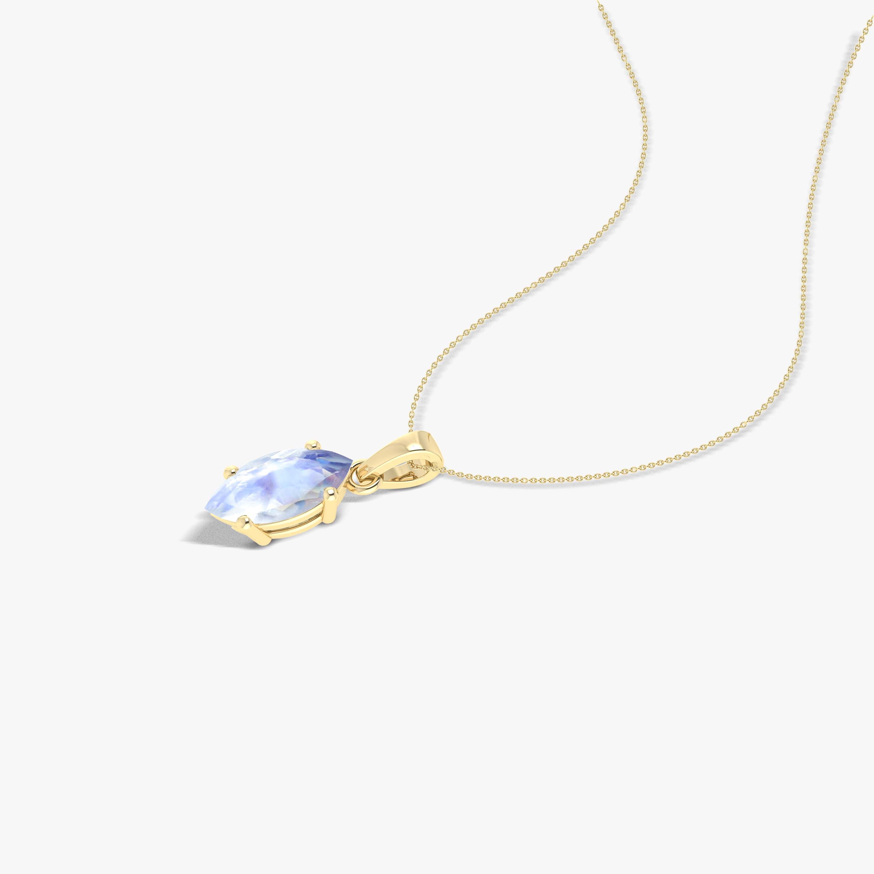 Natural Moonstone Solitaire Pendant Necklace for Women - Sterling Silver Chain Jewelry - Perfect for Boho Style, Wedding Gifts & Everyday Elegance