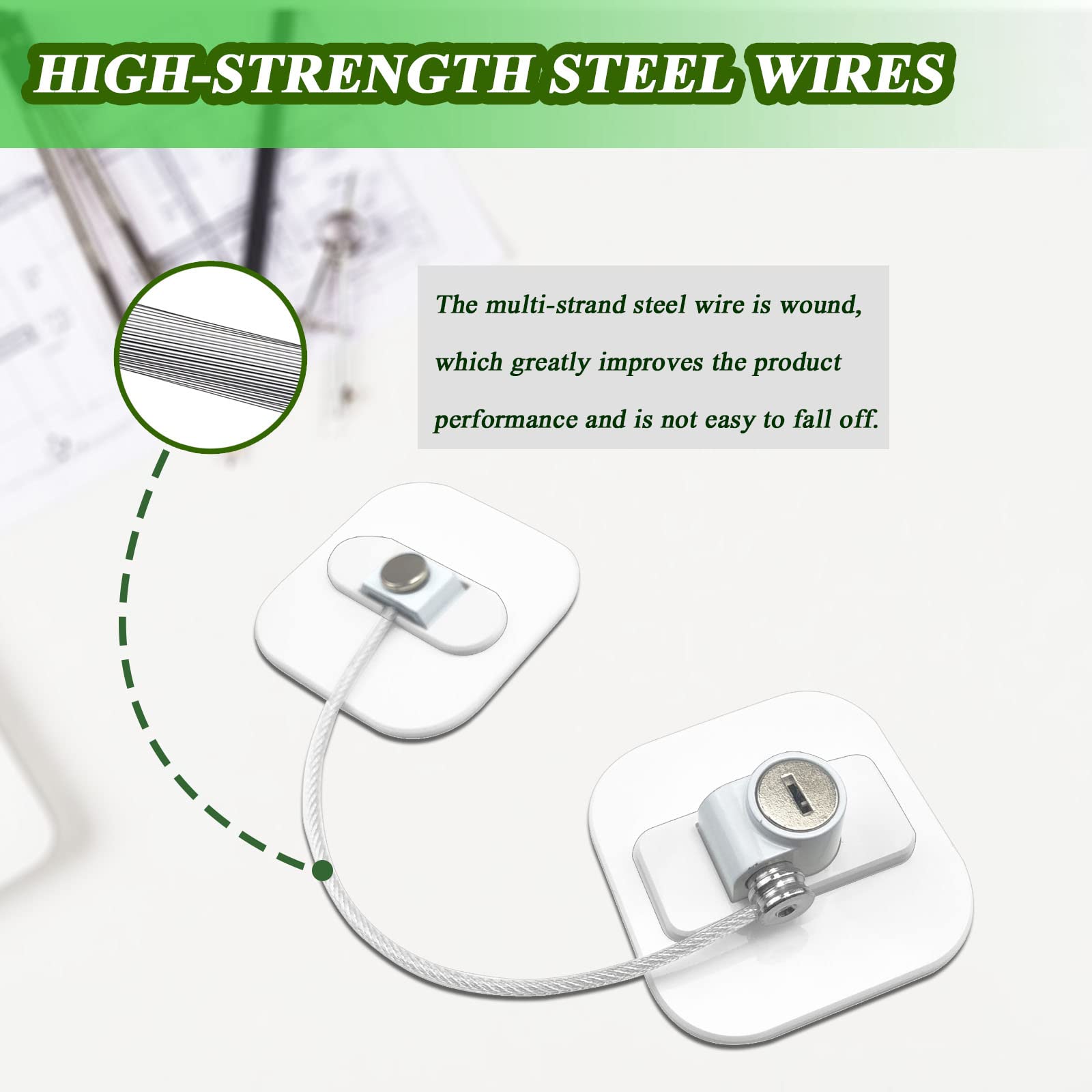 Refrigerator Lock with Key - 2 Pack Fridge Freezer Lock for Cabinets, Drawers, Air Fryer, Oven, Closet & Windows - Child Safety Locks with 4 Keys (White) - Perfect for Baby Proofing & Home Security