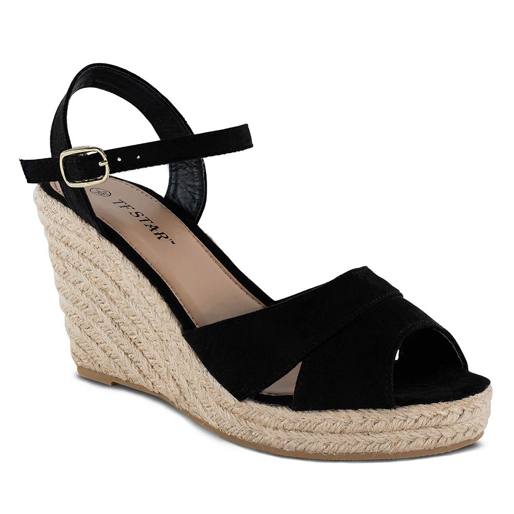 TF STAR Women's Jute Rope Wedge Sandals - Platform Summer Shoes with Ankle Strap & Espadrille Wedge Heel | Beach Vacation, Boho Outfits, Casual Summer Wear