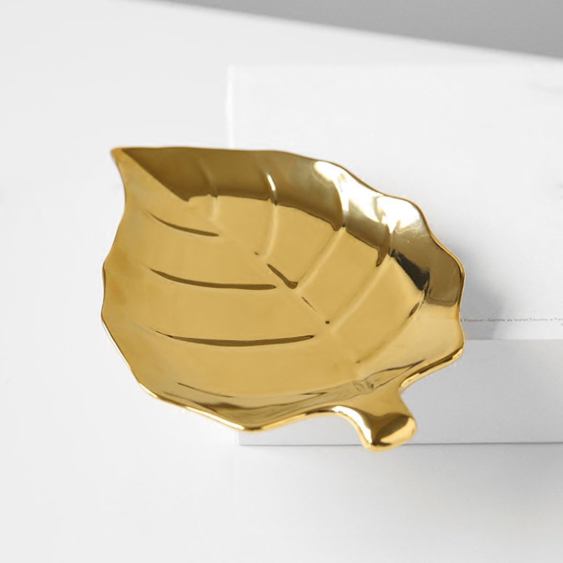 Gold Plated Ceramic Leaf Jewelry Tray - 8.4