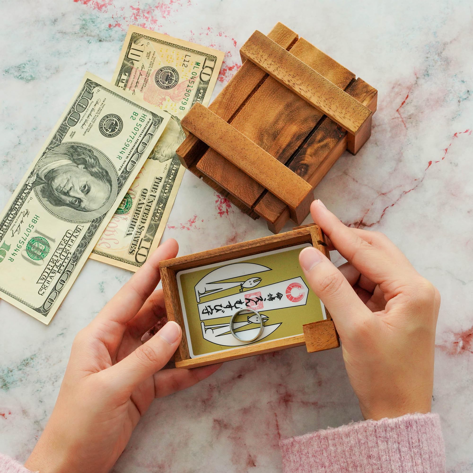 BSIRI Magic Box - Secret Wooden Puzzle Box with Hidden Compartments | Brain Teaser Mystery Gift Box for Jewelry, Cash & Credit Cards | Perfect for Escape Rooms, Gifts & Home Decor (Credit Card Size)