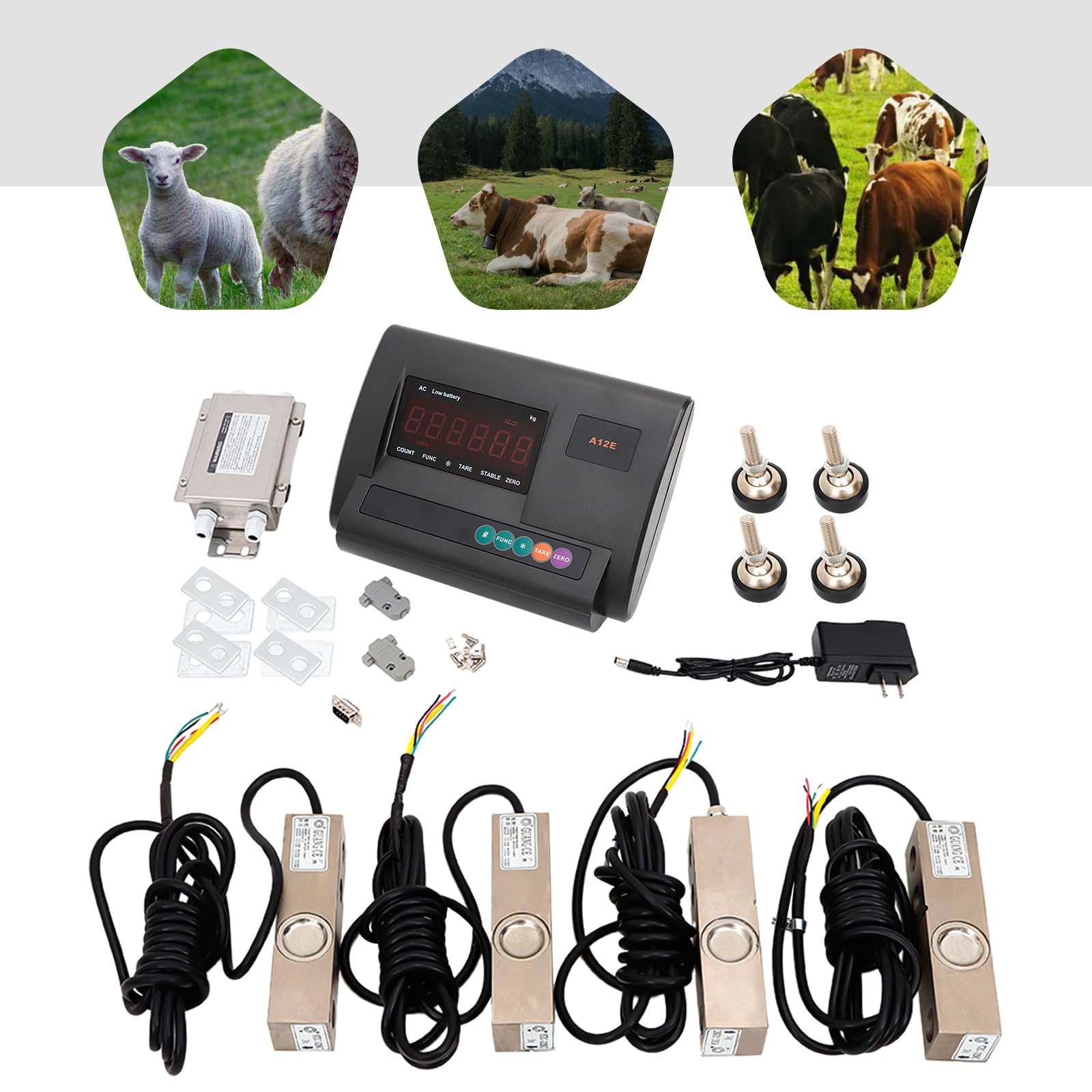 **2.5T 5000lb Livestock Scale Kit with 4-Wire Junction Box & High Precision Indicator - Heavy Duty Floor Scale for Cattle, Goats, Pigs, Horses, Sheep - Perfect for Farms, Ranches, and Veterinary Use**