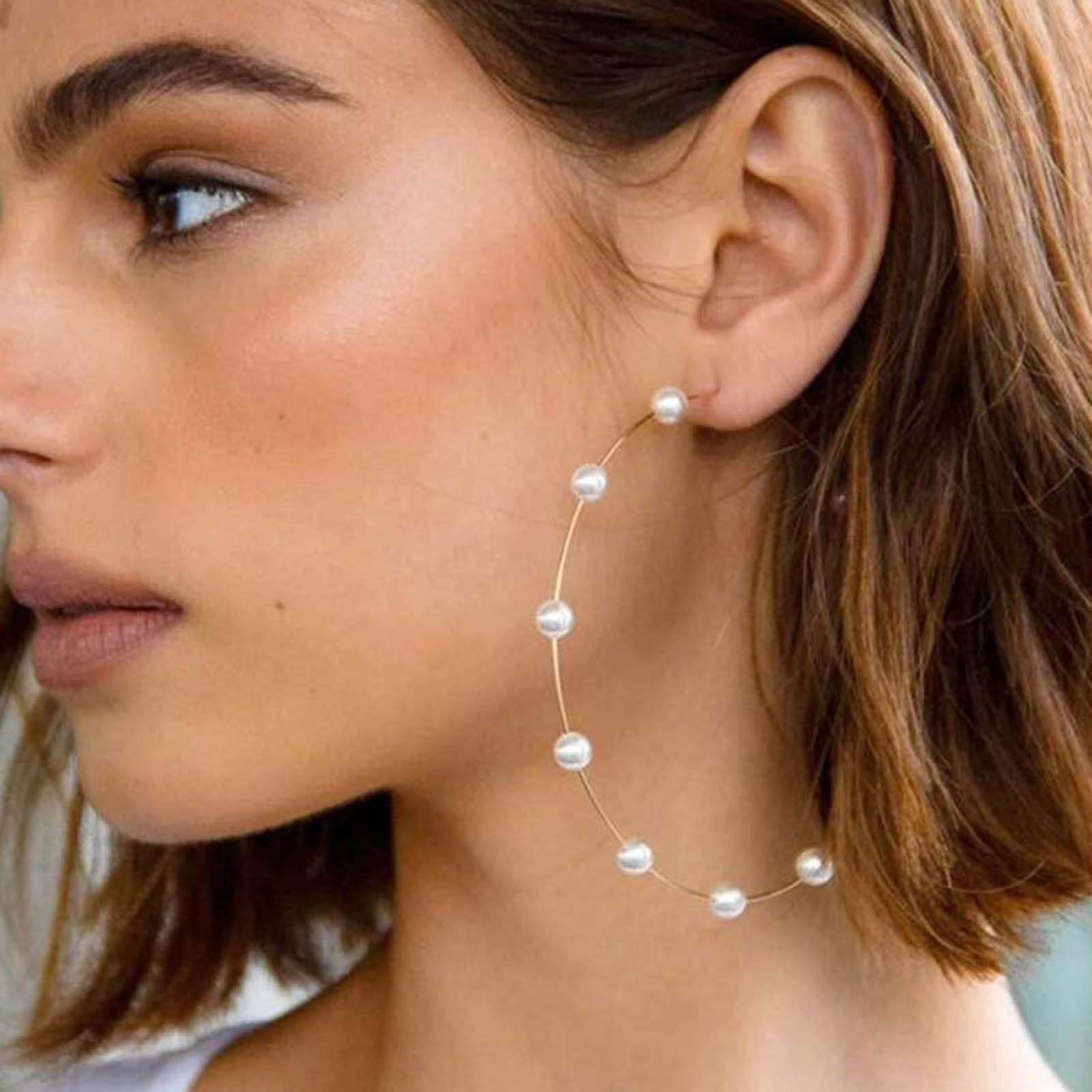 Olbye Pearl Earrings - 18K Gold Plated Geometric Drop Hoop Earrings with Beaded Charm for Women & Girls | Perfect for Weddings, Parties & Everyday Wear