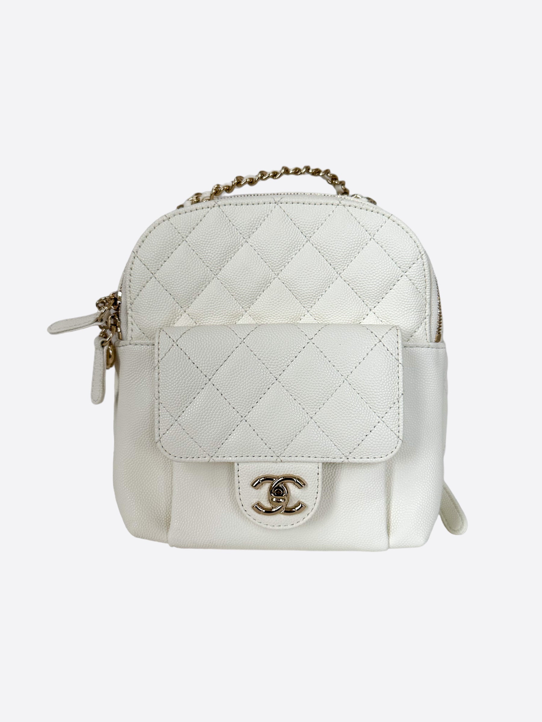 Chanel White CC Day Mini Quilted Backpack - Luxury Designer Handbag for Women, Perfect for Travel, Shopping & Everyday Use