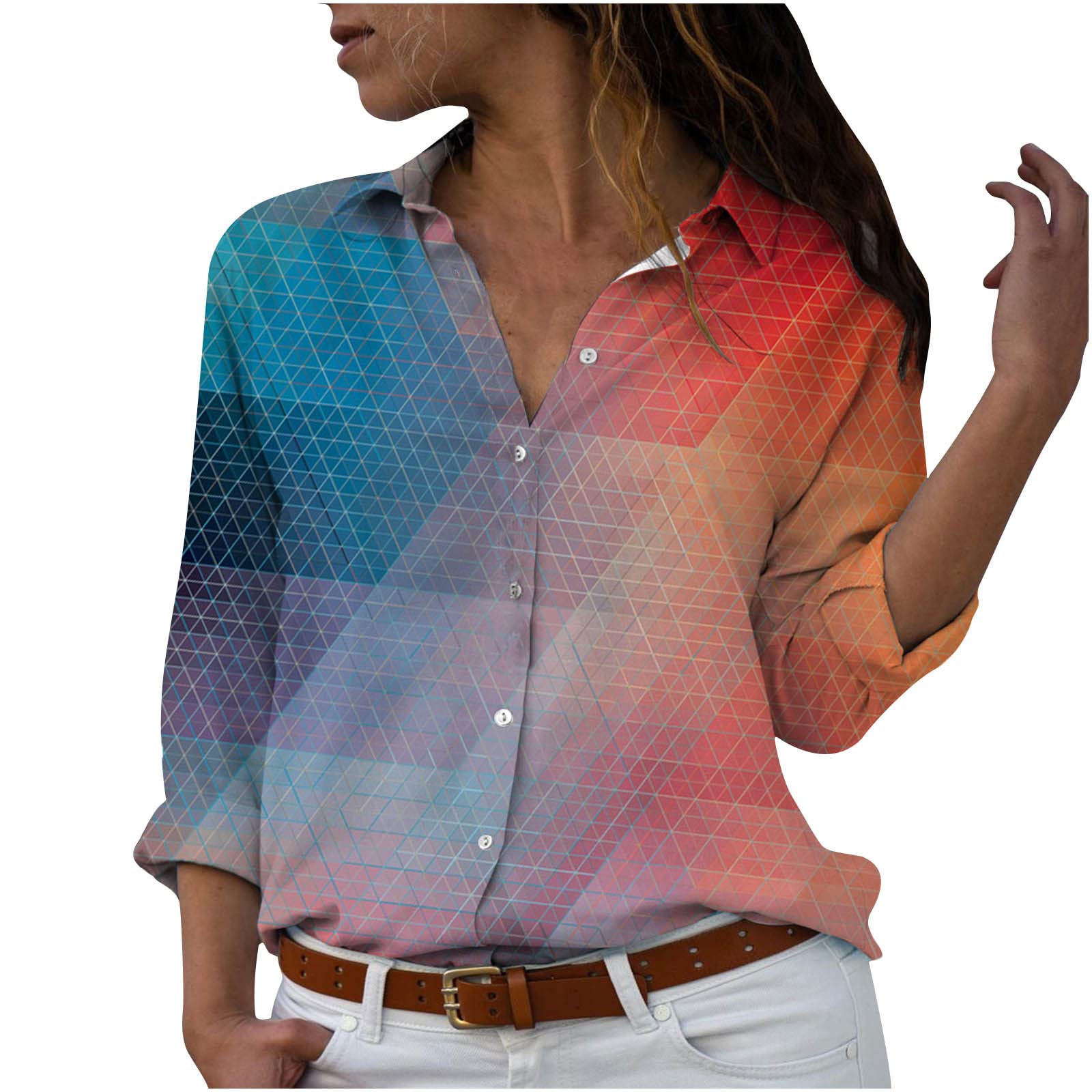 Bidobibo Women's Fall Long Sleeve T-Shirt - Funny Printed Casual Blouse with Turn-Down Collar | Perfect for Autumn Outfits, Office Wear & Casual Dates