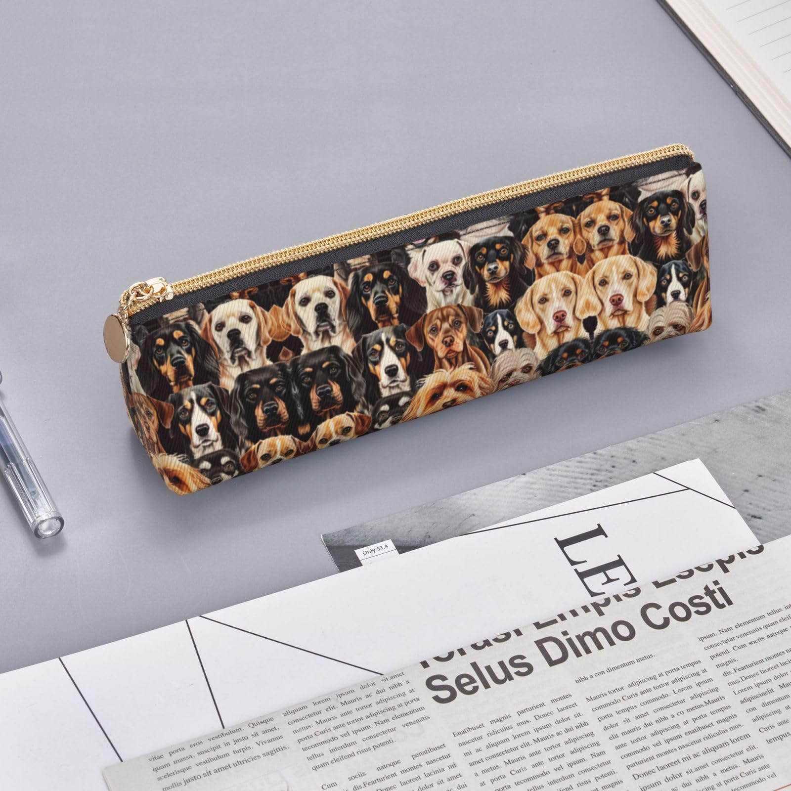 DRTGEDS Stylish Dog Pattern Leather Pencil Case - Large Capacity Multifunctional Pencil Pouch for School, Office & Travel Organization | Perfect for Students, Artists & Professionals