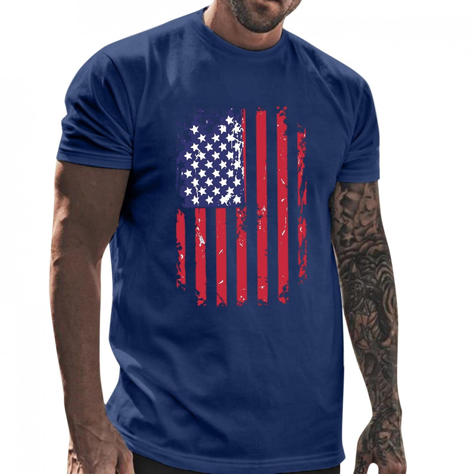 Funny Patriotic American Flag T-Shirt for Men - Plus Size Independence Day Print Short Sleeve Summer Top | Perfect for 4th of July Celebrations, BBQ Parties & Patriotic Events