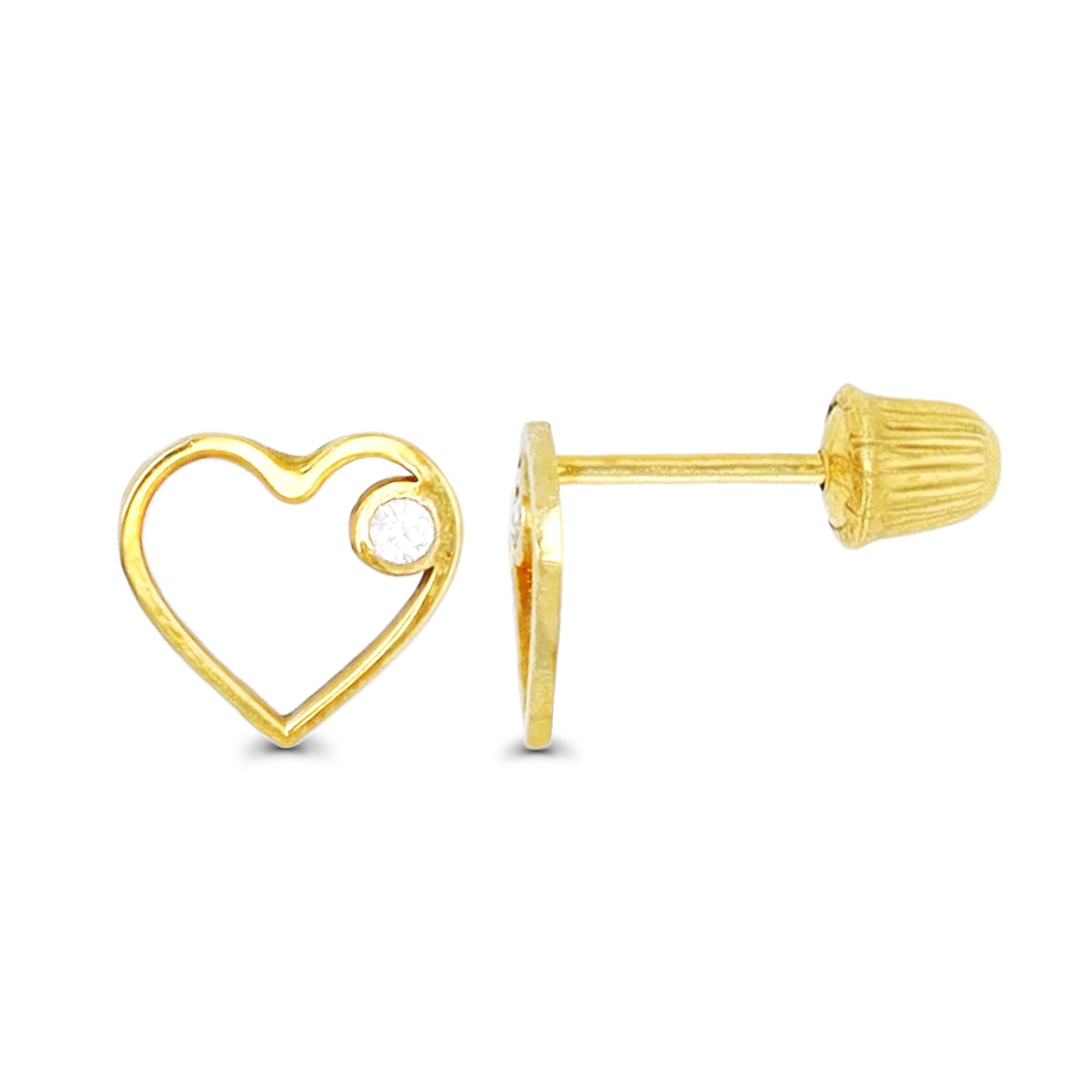 14K Yellow Solid Gold AAA Cubic Zirconia Screw Back Stud Earrings - Flower, Heart, Round, Butterfly, Love, Dolphin, Teddy, Elephant Designs | Hypoallergenic Women's Jewelry for Everyday Wear, Gift Giving & Special Occasions
