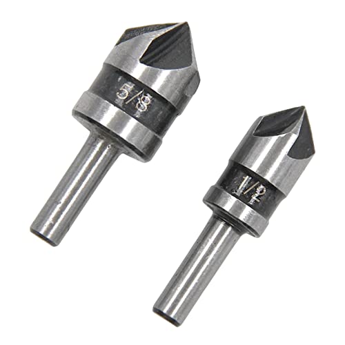 High Speed Steel 5-Flute Countersink Drill Bit Set (2Pcs) - 2 Degree Chamfer for Hardwood, Plywood & Woodworking - Perfect for Cabinet Making, Furniture Assembly & DIY Projects