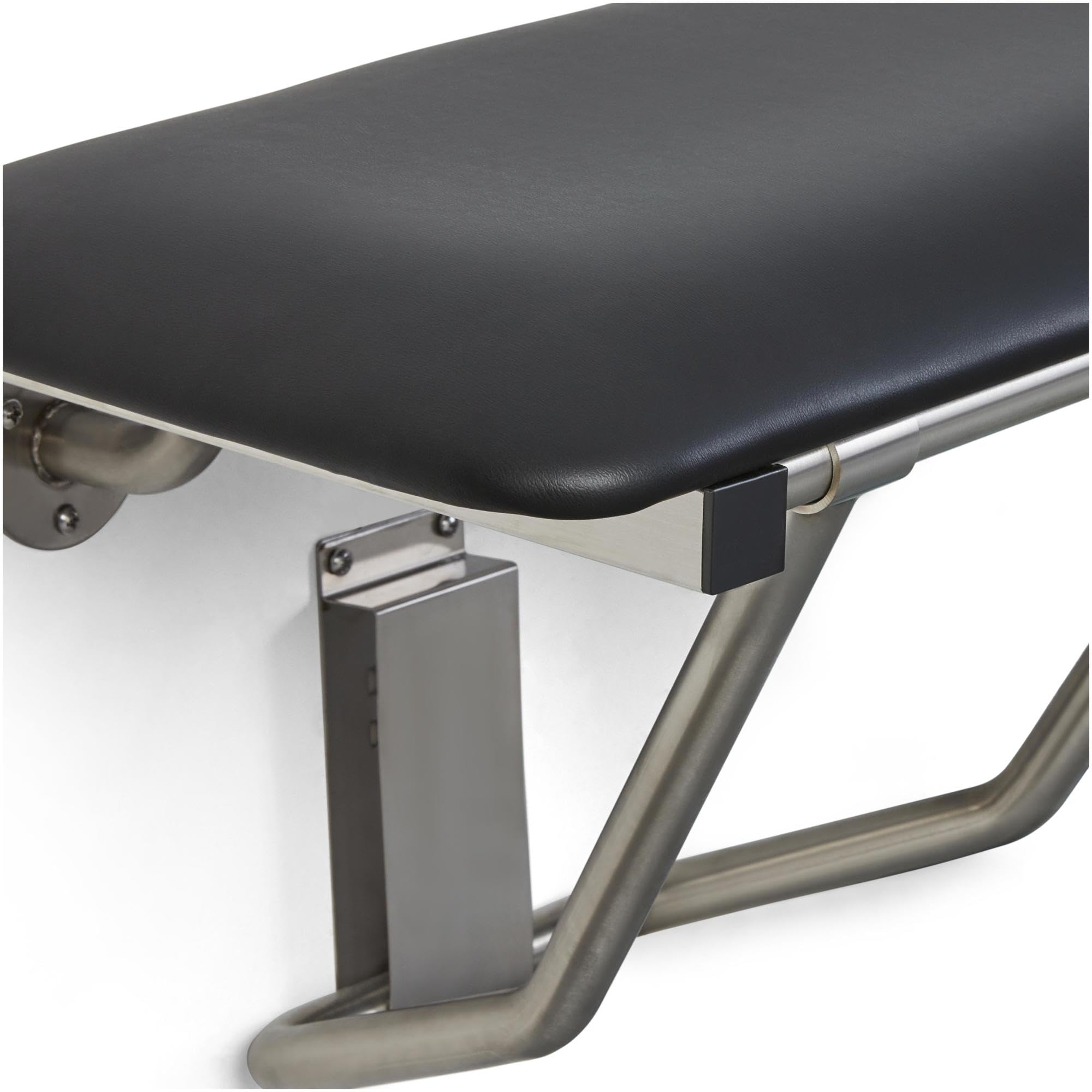 Seachrome 18 Inch Wall Mounted White Padded Folding Shower Bench - Waterproof Bath Seat for Elderly & Disabled - Non-Slip Shower Chair for Small Bathrooms & Tight Spaces (Use in Showers, Bathtubs & Spa Areas)