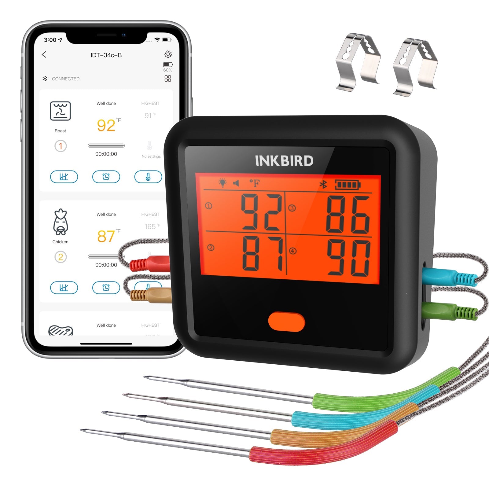 Wireless Bluetooth BBQ Meat Thermometer with Smart App Control - IDT 34c B for Grilling, Smoking, and Outdoor Cooking