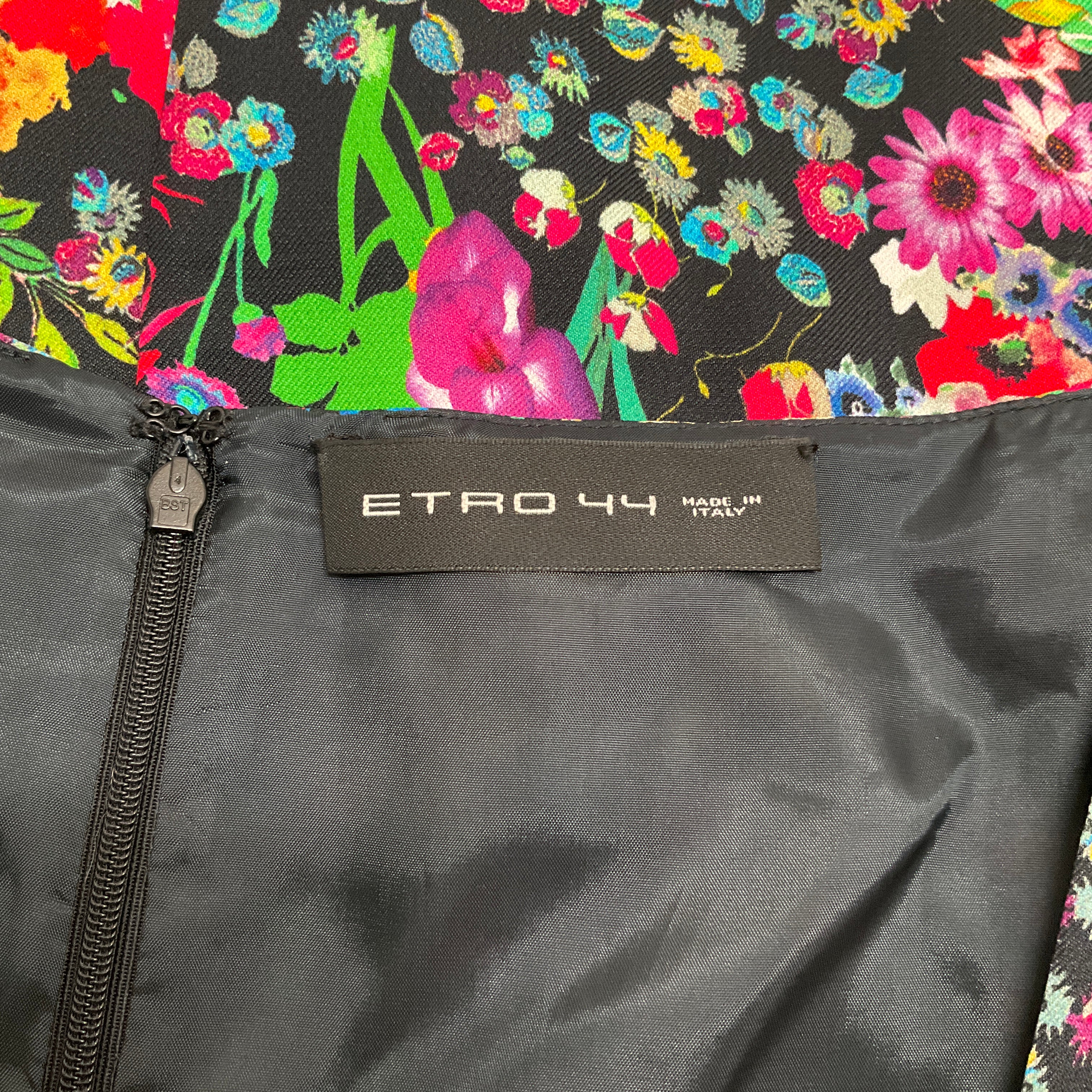 Etro Black Multi Floral Ruched Midi Dress - Elegant Floral Print Party & Cocktail Attire for Women