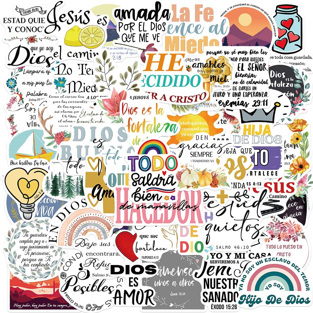 150Pcs Spanish Jesus Christian Stickers - Bible Verse Decals for Laptop, Water Bottle, Skateboard - Waterproof Religious Scripture Stickers - Perfect Gift for Boys, Girls, Teens, Kids & Adults - Ideal for Bible Study, Church Events & Personal Devotion