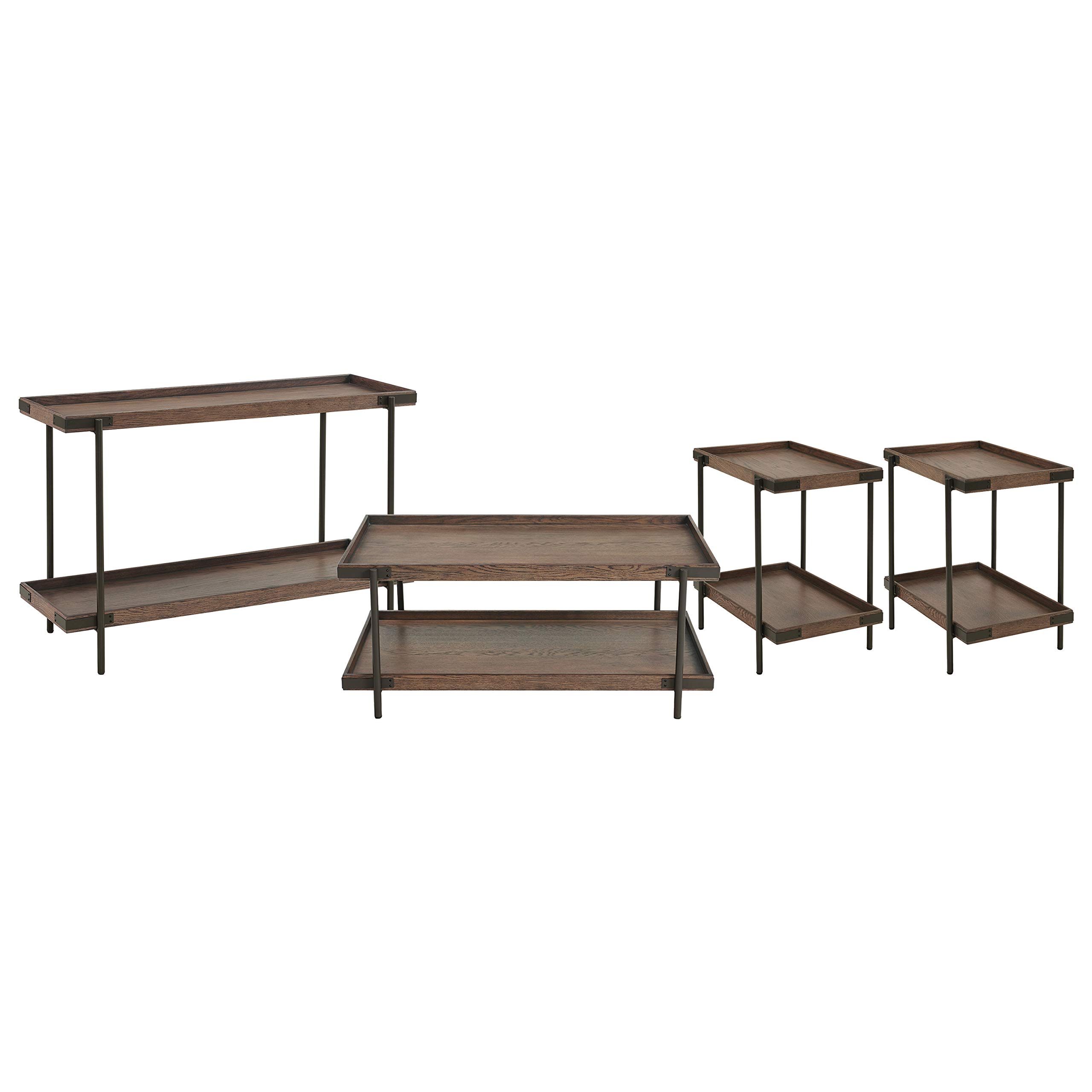 Kyra 4-Piece Oak & Metal Living Room Set with Coffee Table - Perfect for Small Spaces