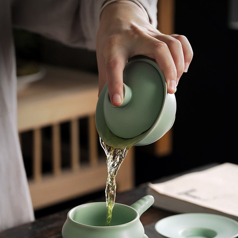 Authentic Chinese Ru Kiln Gaiwan - Handmade Ceramic Teacup with Lid & Saucer for Gongfu Tea Brewing | Perfect for Tea Ceremonies, Home Use & Gifts