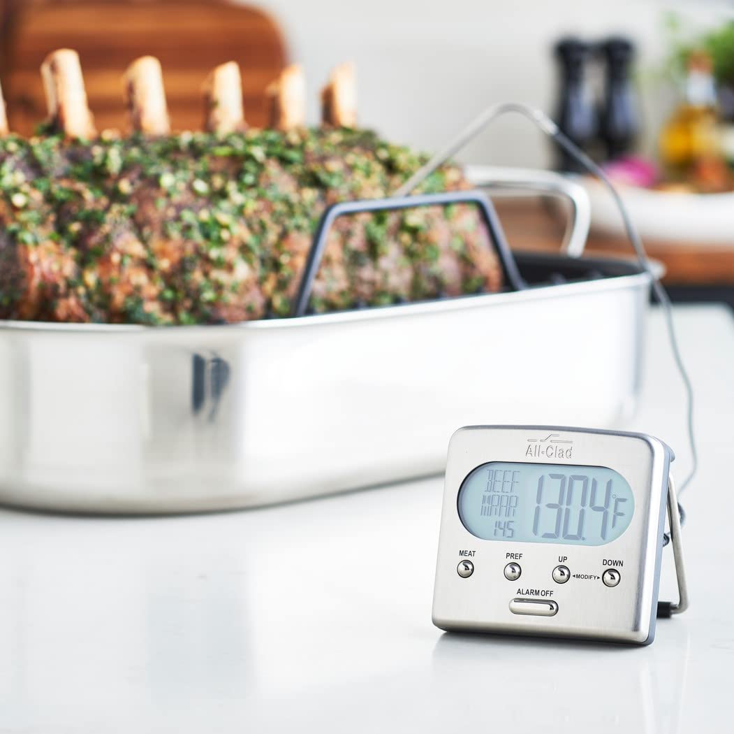 All-Clad Stainless Steel Digital Oven Probe Thermometer with LCD Display - Accurate Cooking & Baking Meat Thermometer for Grilling, Roasting, BBQ - Essential Kitchen Tool for Chefs & Home Cooks