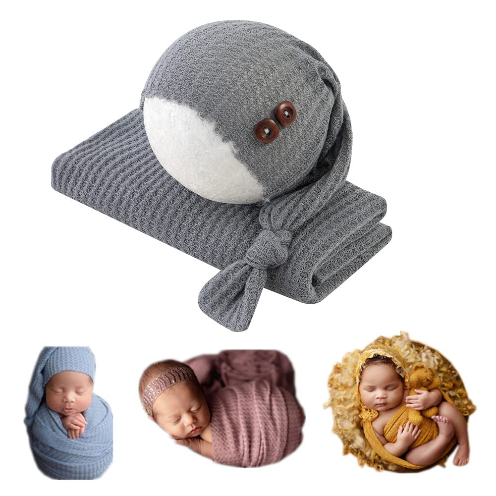 Newborn Photography Wrap Set - Soft Stretch Baby Swaddle Blanket & Knotted Hat for Newborn Photo Props (15.74 x 59 inches) - Perfect for Baby Shower Gifts, Newborn Photo Sessions, and Professional Photography Studios