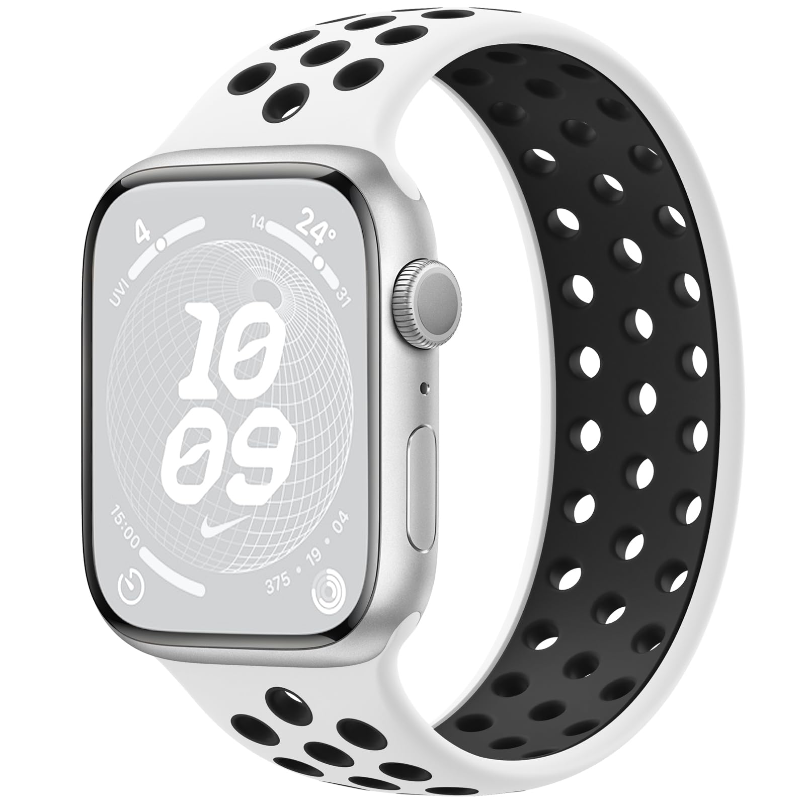 Breathable Soft Silicone Sport Loop Strap Compatible with Apple Watch 40mm 41mm 38mm - iWatch Series 9/8/7/6/5/4/3/2/1/SE/Ultra - Adjustable Band for Women & Men (White/Black) - Perfect for Running, Gym & Daily Wear