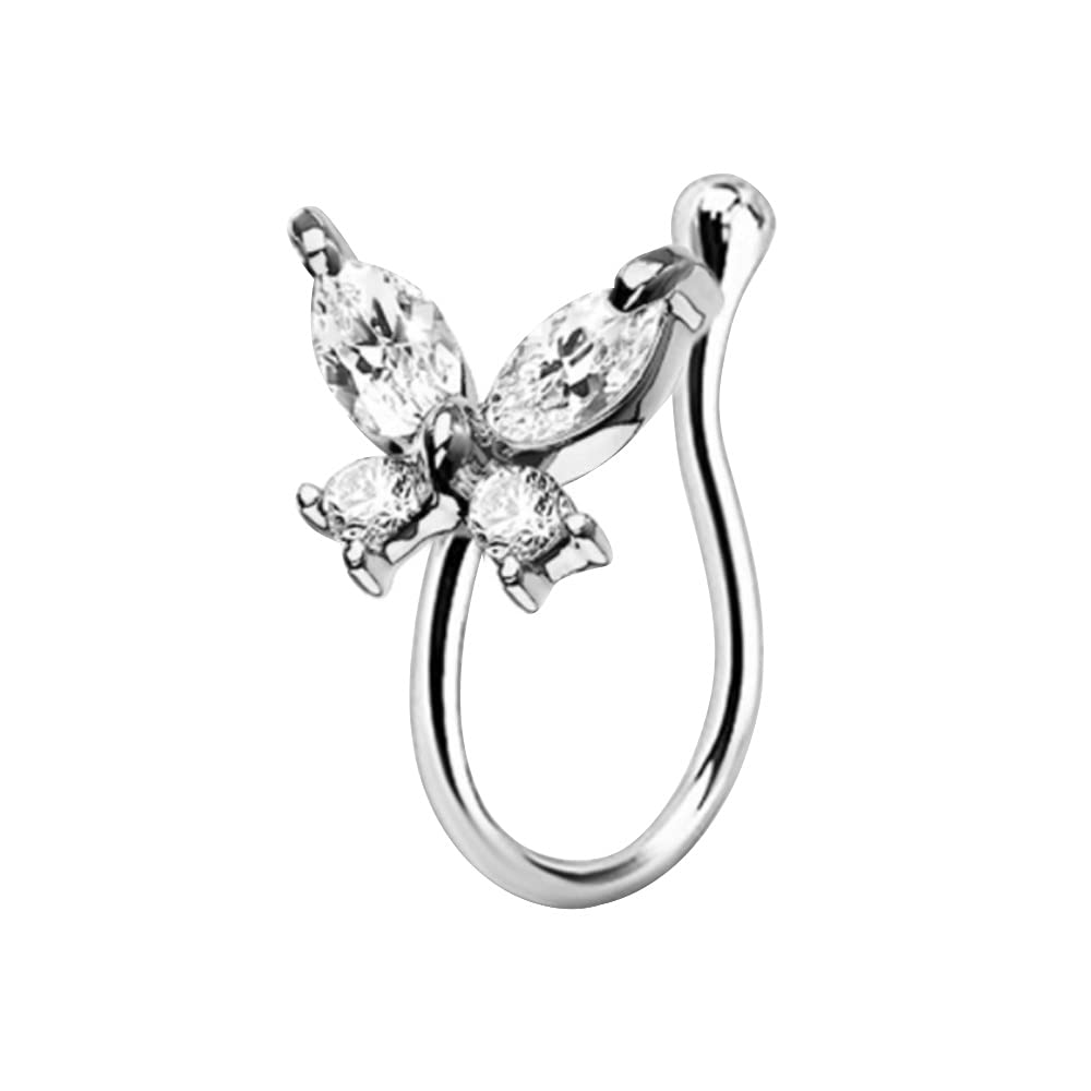 Seliko Clip-On Fake Nose Rings for Men & Women - Alloy Crystal Butterfly Hoop Non-Piercing Nose Jewelry - Perfect for Costumes, Parties and Fashion Accessories