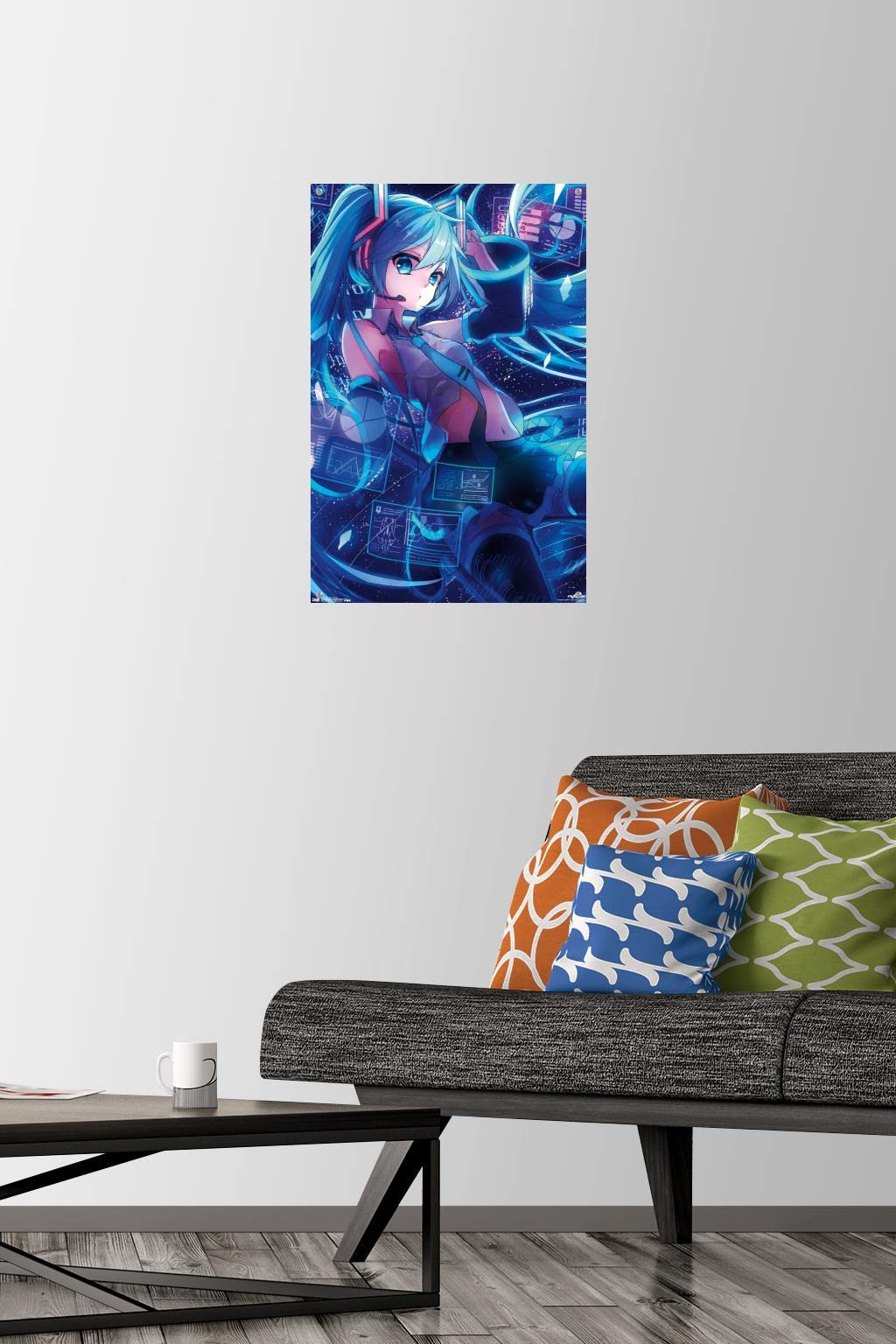 Hatsune Miku Anime Wall Poster Set with Push Pins - Vibrant Vocaloid Decor for Bedroom, Office & Gaming Room