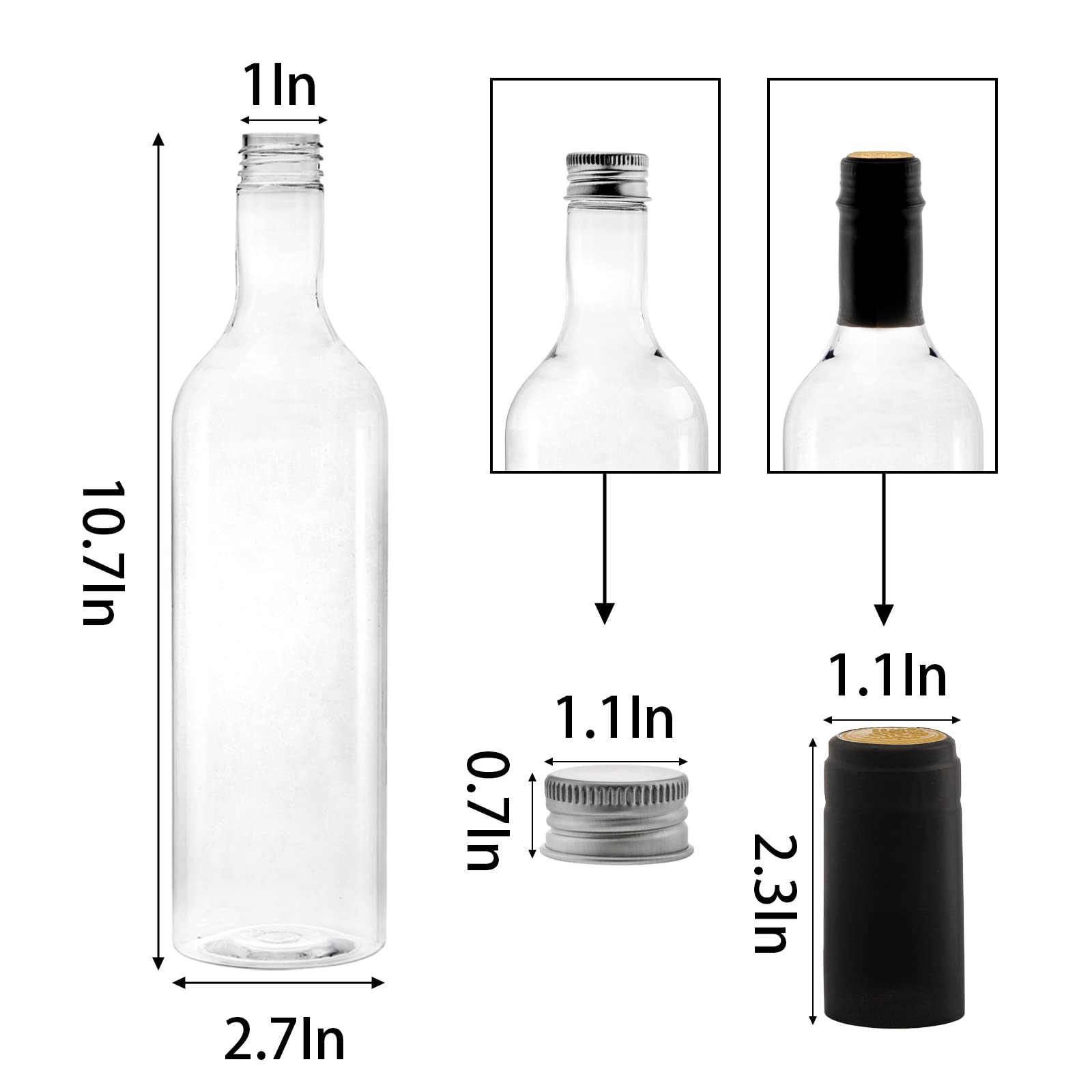 12 Pack Clear 750ml Plastic Wine Bottles - Empty Bordeaux-Style Liquor Bottles with Screw Lids & Shrink Caps - Perfect for Homemade Wine, Cocktails, Vinegar Storage & DIY Crafts