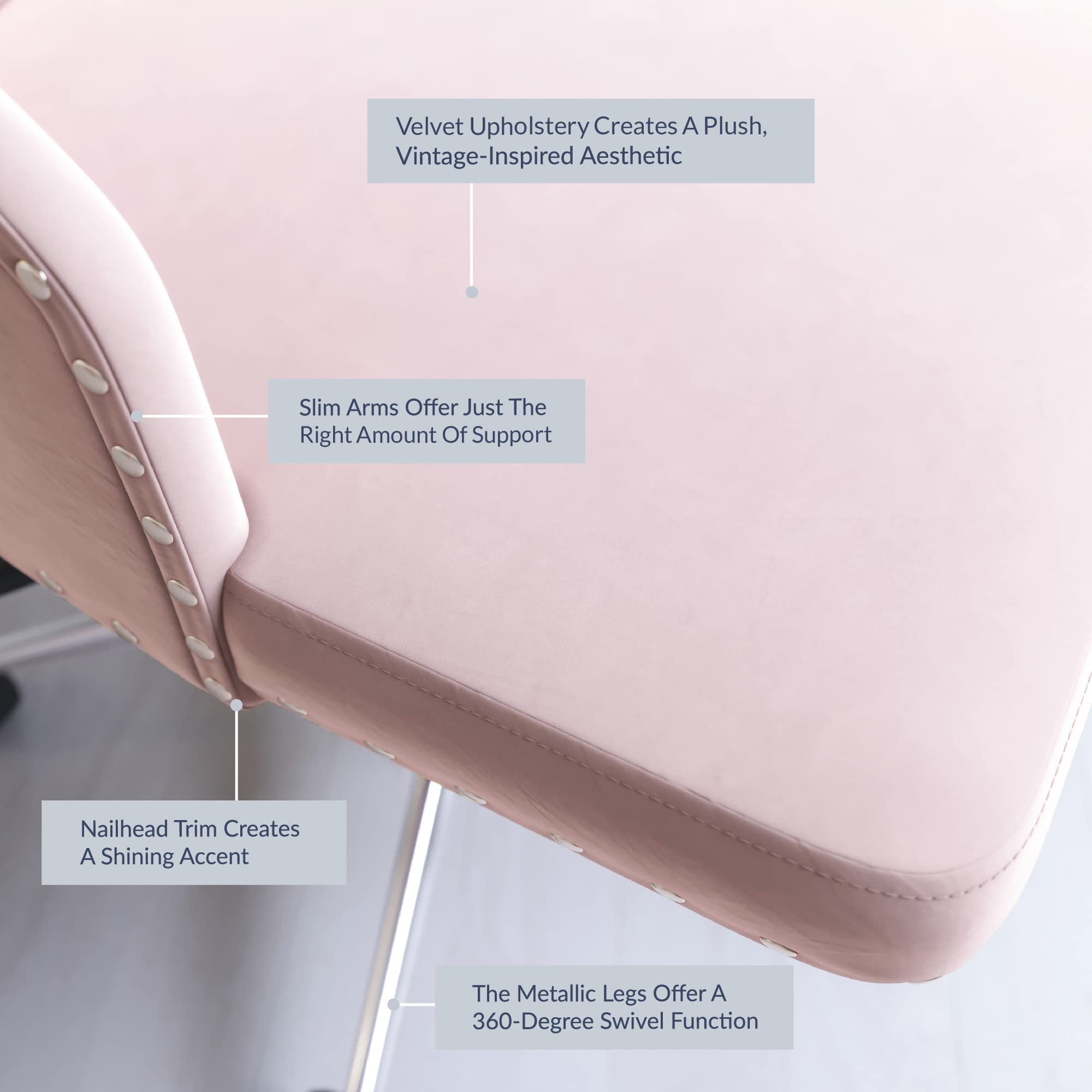 BELLEZE Modern Velvet Desk Chair with Adjustable Height - Pink Tufted Upholstered Swivel Office Chair with Wheels for Home Office, Bedroom Vanity or Study Room | Ergonomic Computer Chair for Work, Gaming & Makeup Station