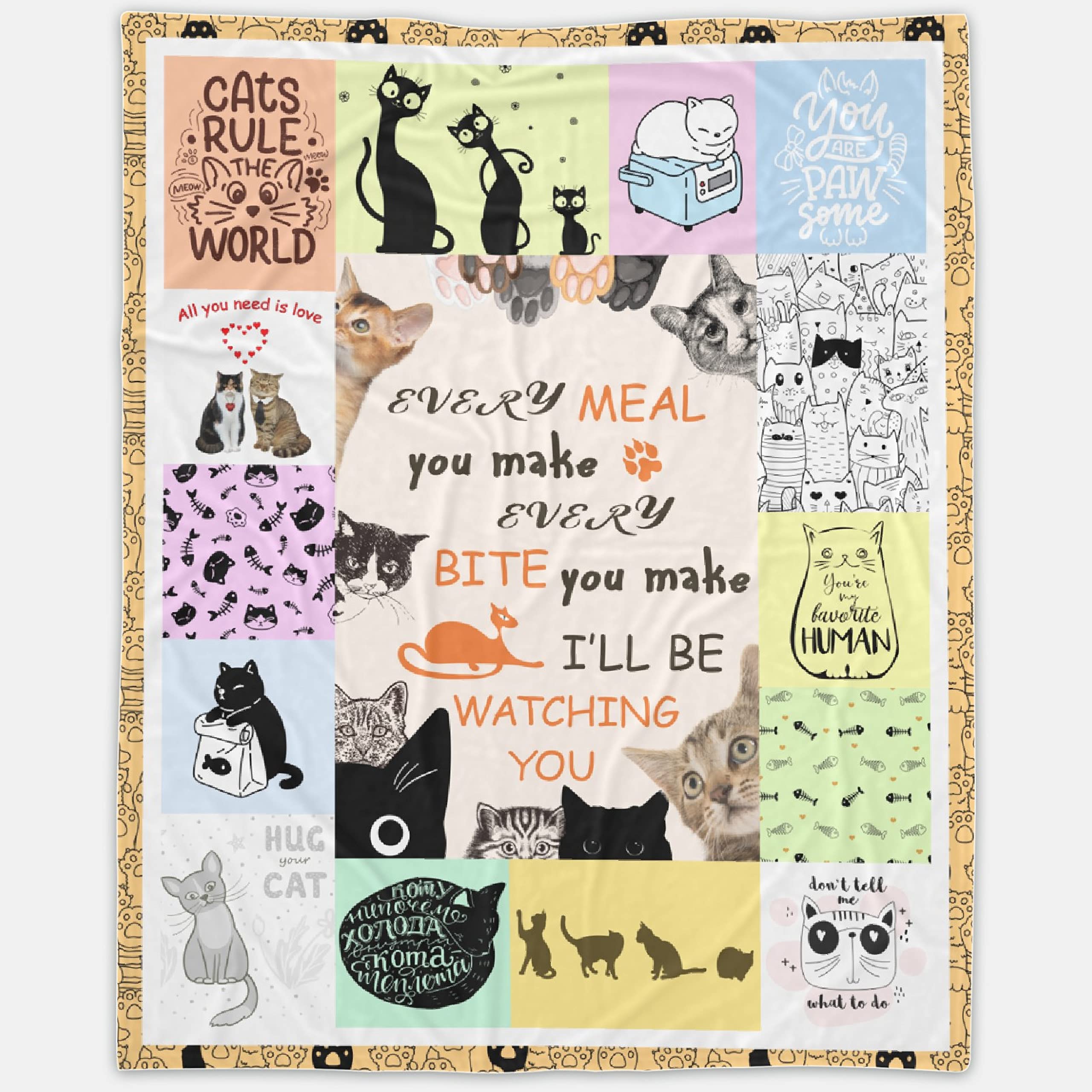 Cozy Cat Pattern Lightweight Throw Blanket - Soft Microplush Flannel Air Conditioner Quilt for Christmas & Birthday Gifts - 40