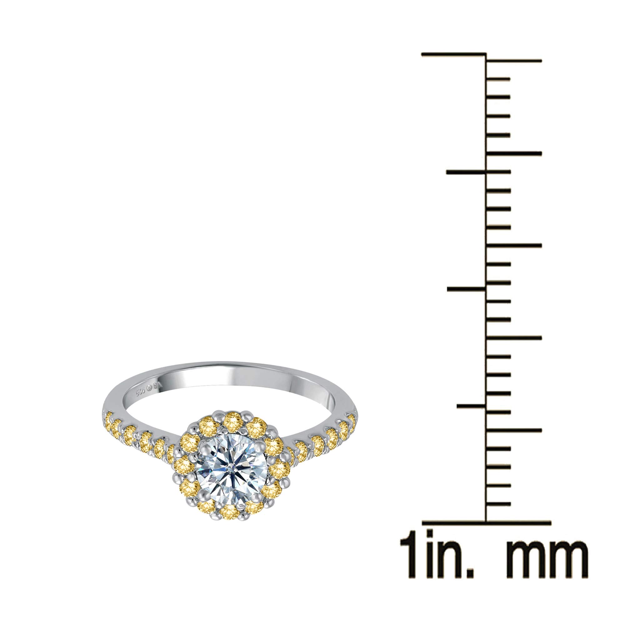 14K Sterling Silver Moissanite & Yellow Sapphire Halo Ring for Women | Elegant Engagement, Wedding, Anniversary Jewelry Gift