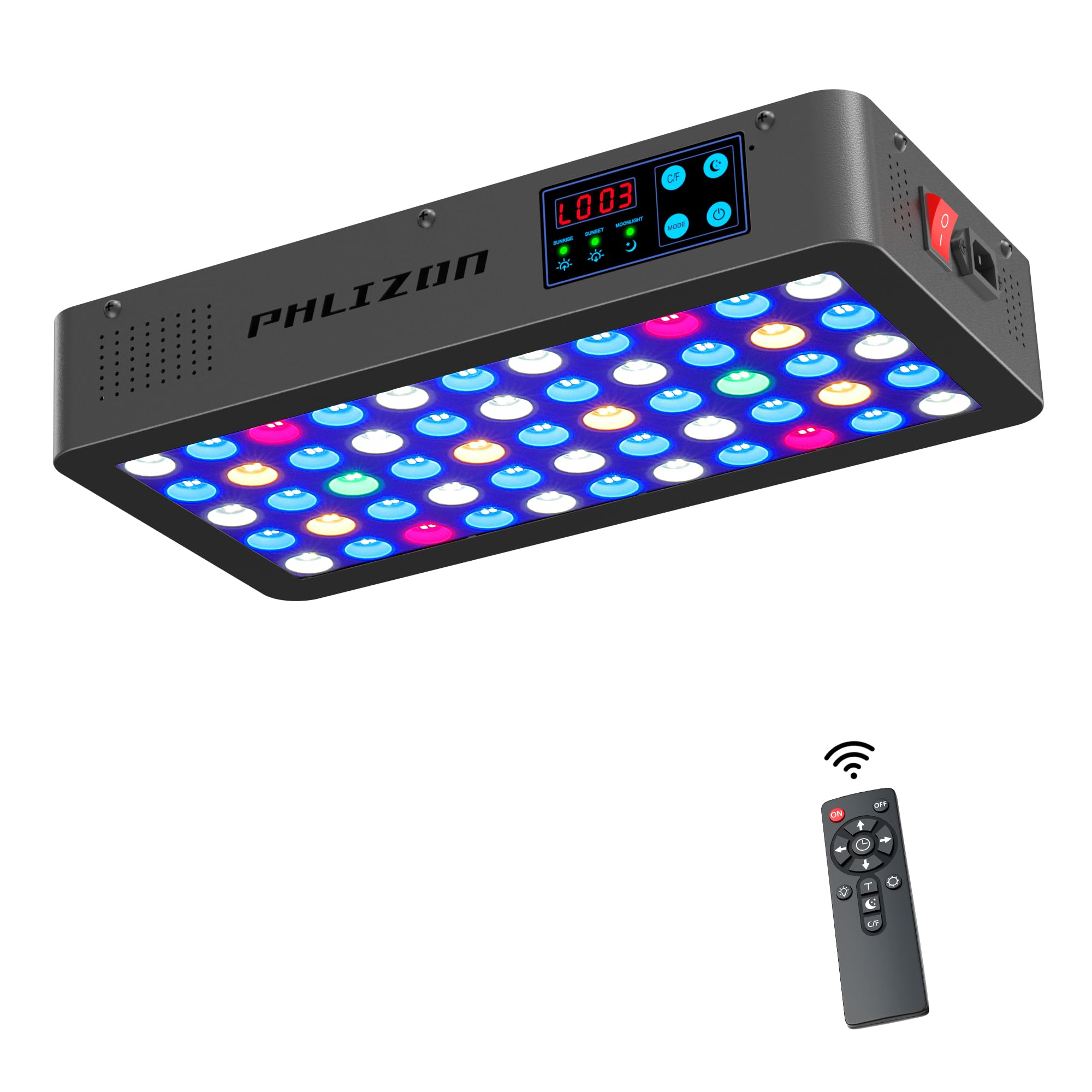 Phlizon 165W Dimmable LED Aquarium Light with Timer & Temperature Monitor - Full Spectrum Fish Tank Light for Coral Reef, Marine Fish, LPS/SPS - Perfect for Saltwater Tanks, Aquatic Plant Growth & Home Aquascaping