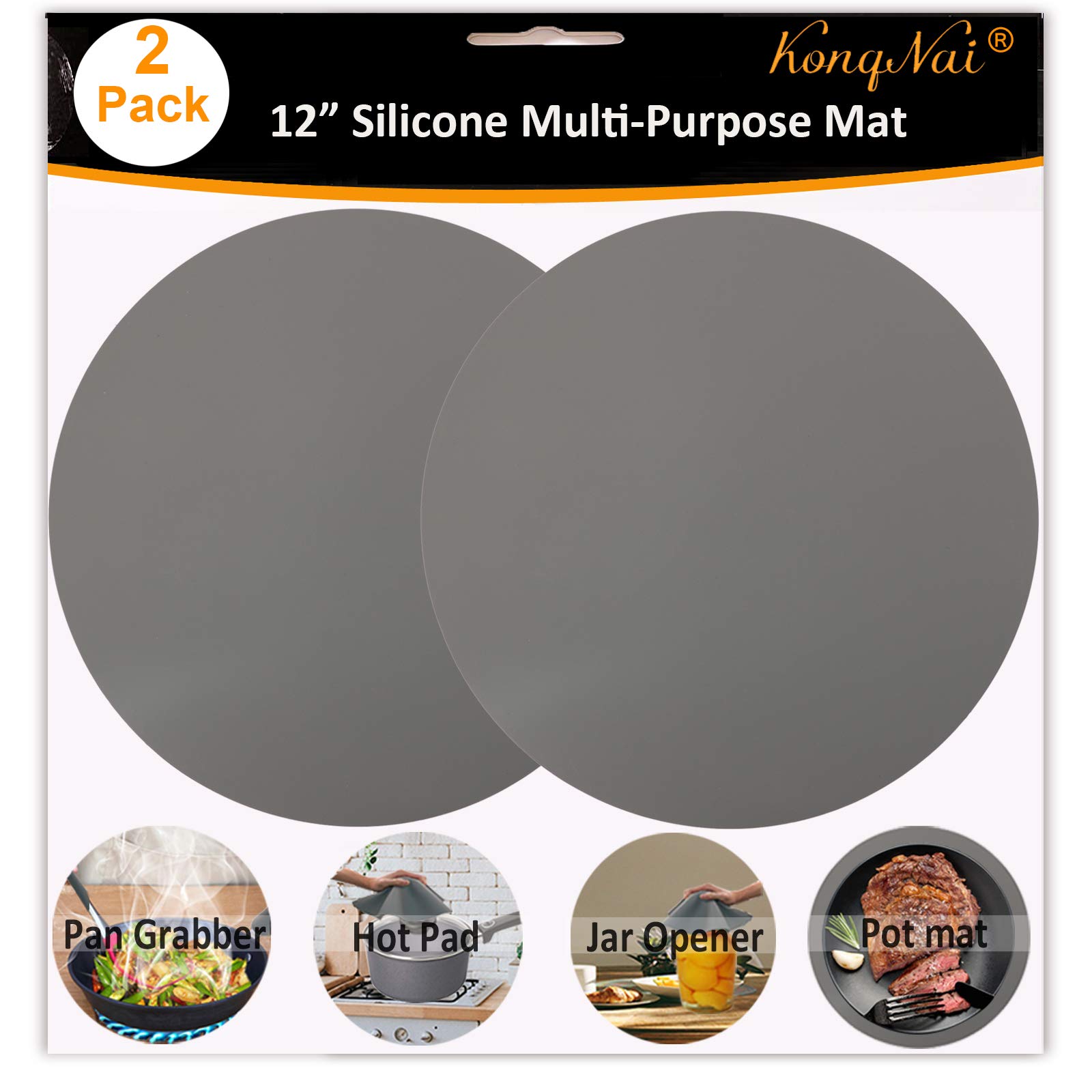 Non-Stick Silicone Baking Mat 12 Inch - Heat Resistant Oven Mat & Microwave Turntable Mat for Kitchen - 2 Pack Gray - Perfect for Baking, Cooking, Roasting & Microwave Use