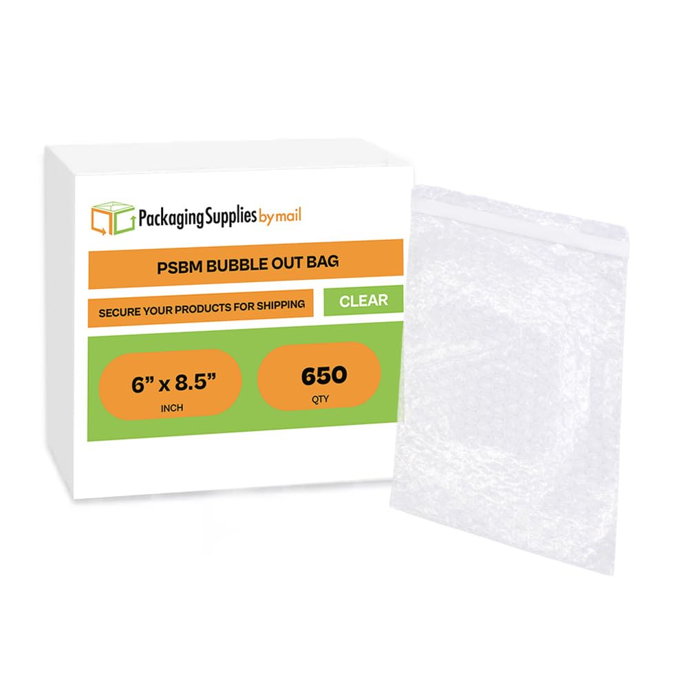 PSBM 6x8.5 Inch Clear Bubble Pouches - 650 Pack Self-Seal Air Cushion Bags for Shipping, Moving & Protecting Fragile Items | Made in North America | Ideal for Ecommerce Packaging, Glassware Protection & Electronics Shipping