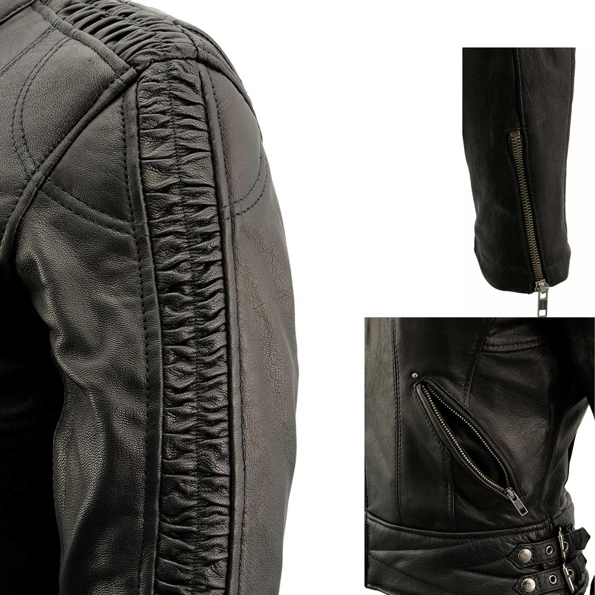 Milwaukee Leather MLL2571 Women's Black Crinkled Arm Lightweight Racer Jacket - Stylish Motorcycle & Casual Wear for Women
