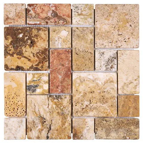 Scabos Travertine Mini Versailles Pattern Mosaic Tile - Natural Stone Tumbled Finish for Bathroom, Kitchen & Pool Backsplash
