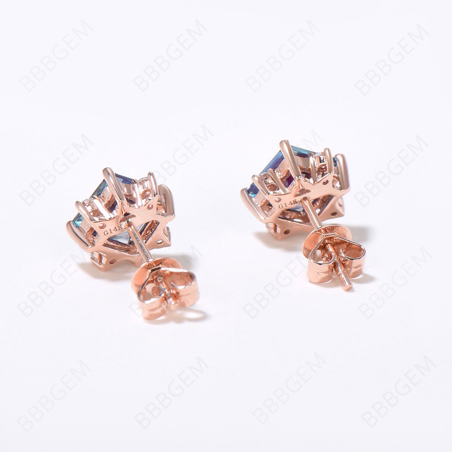 Princess Cut Alexandrite Stud Earrings - June Birthstone Flower Earrings for Women | Minimalist Wedding Jewelry, Anniversary Gift & Everyday Wear